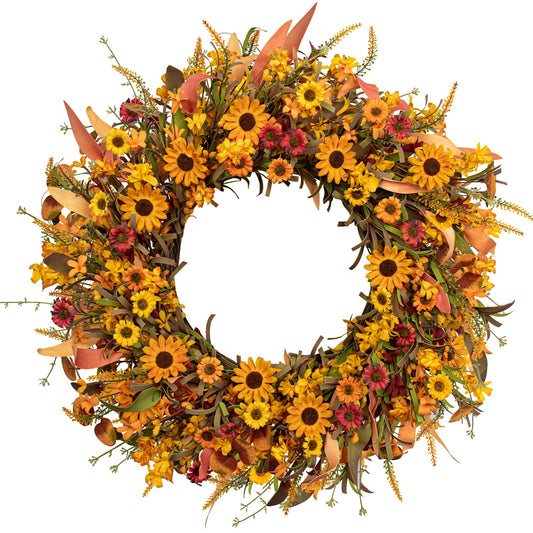 Artificial Fall Wreath 22 Inch Fall Wreaths for Front Door Autumn Porch Farmhouse Thanksgiving Day Harvest Festival