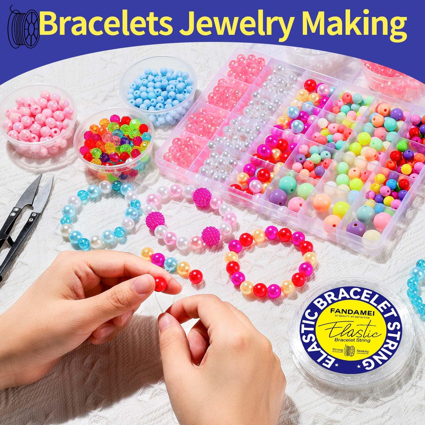 0.5mm Elastic Bracelets Strings Cord, Elastic Crystal Stretch Bead Cord for Jewelry Making, Clear Stretchy Elastic String Cord for Beading, Transparent Thread for Bracelet Necklace Making