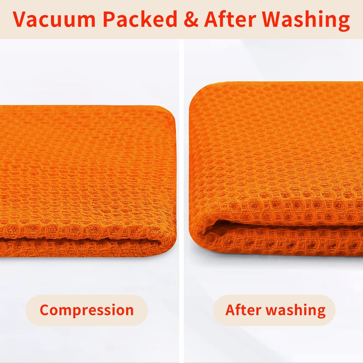 100% Cotton Waffle Weave Kitchen Dish Cloths, Ultra Soft Absorbent Quick Drying Dish Towels, 12 x 12 Inches, 6-Pack, Orange
