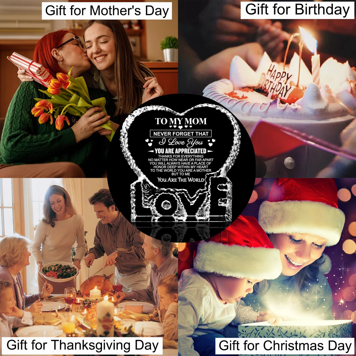 ZHSHWAT Gifts for Mom, K9 Crystal Keepsake Gift from Daughter Son for Mom，Mothers Day Anniversary Birthday Present for Mother