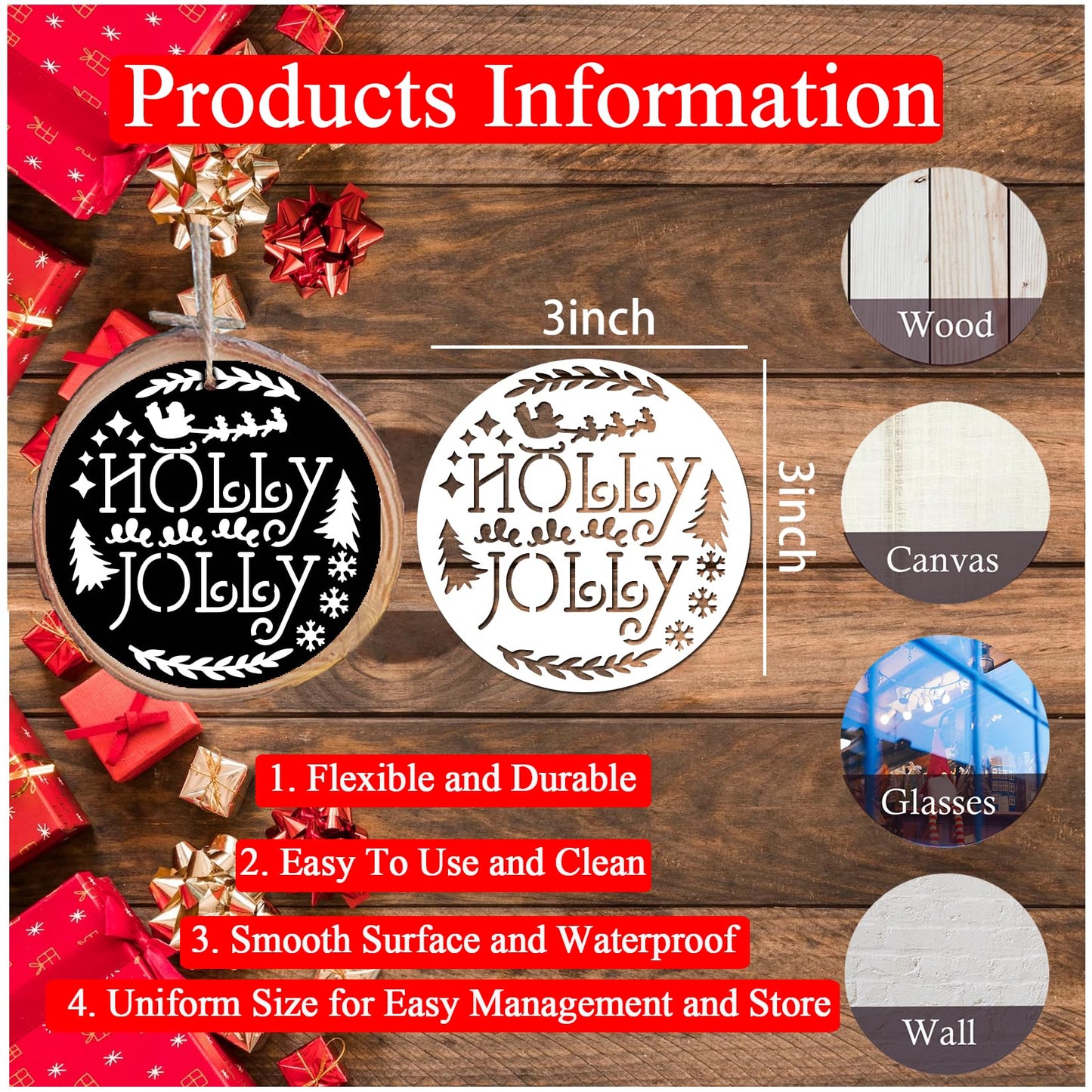 Small Stencils for Painting on Wood Reusable, 3 Inch Reusable Stencil for Craft Ornament Paint Template Stencils for Wall Card Rock Wood Signs Coasters Canvas Home Decor (Christmas Words 3)