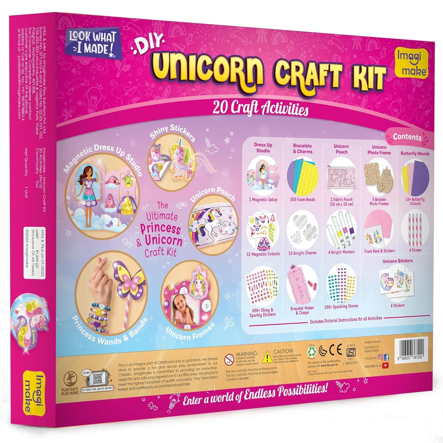 Imagimake Unicorn Craft Kit | 20+ Mess Free Activities | Bracelet Making Kit, Magnetic Board Princess Dress Up, Unicorn Stickers and More | 5,6,7,8 Year Old Girl Birthday Gift | Crafts for Girls 8-12