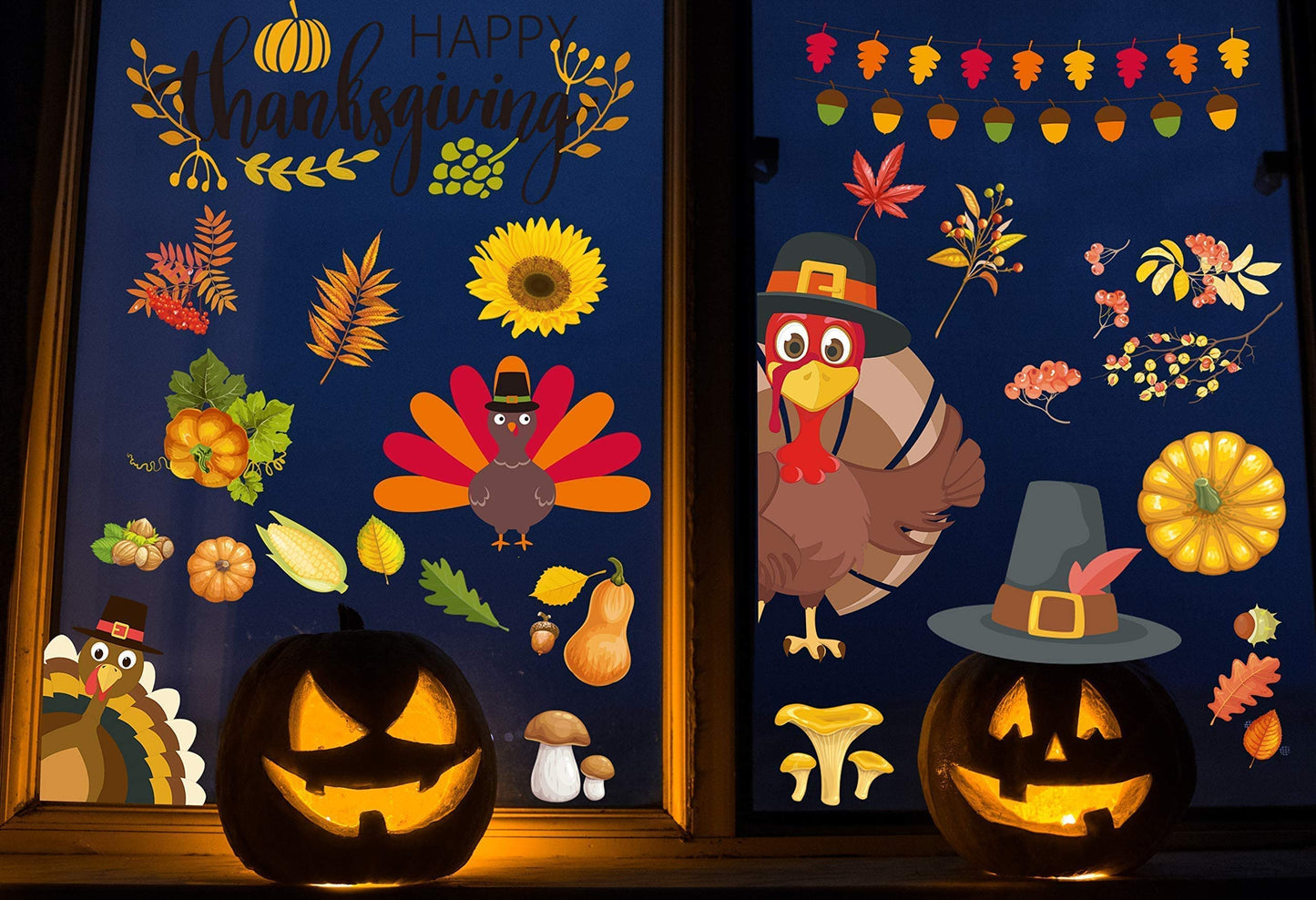 Thanksgiving Decorations - Thanksgiving Window Clings Fall Decorations Thanksgiving Window Stickers Holiday Turkey Cling for Glass Window Thanksgiving Decorations for Home Party 113 PCS