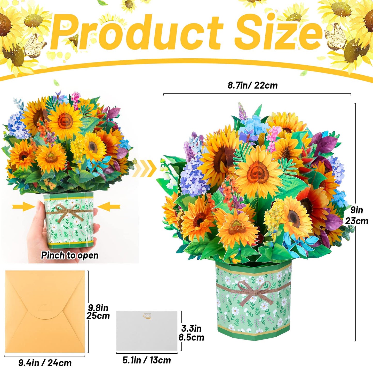 Get Well Soon Pop Up Cards, 3D Paper Flowers Bouquet Greeting Cards Sunflower Birthday Popup Cards Congratulations Gifts for Women Boss Best Friends Mother Parents Birthday Anniversary