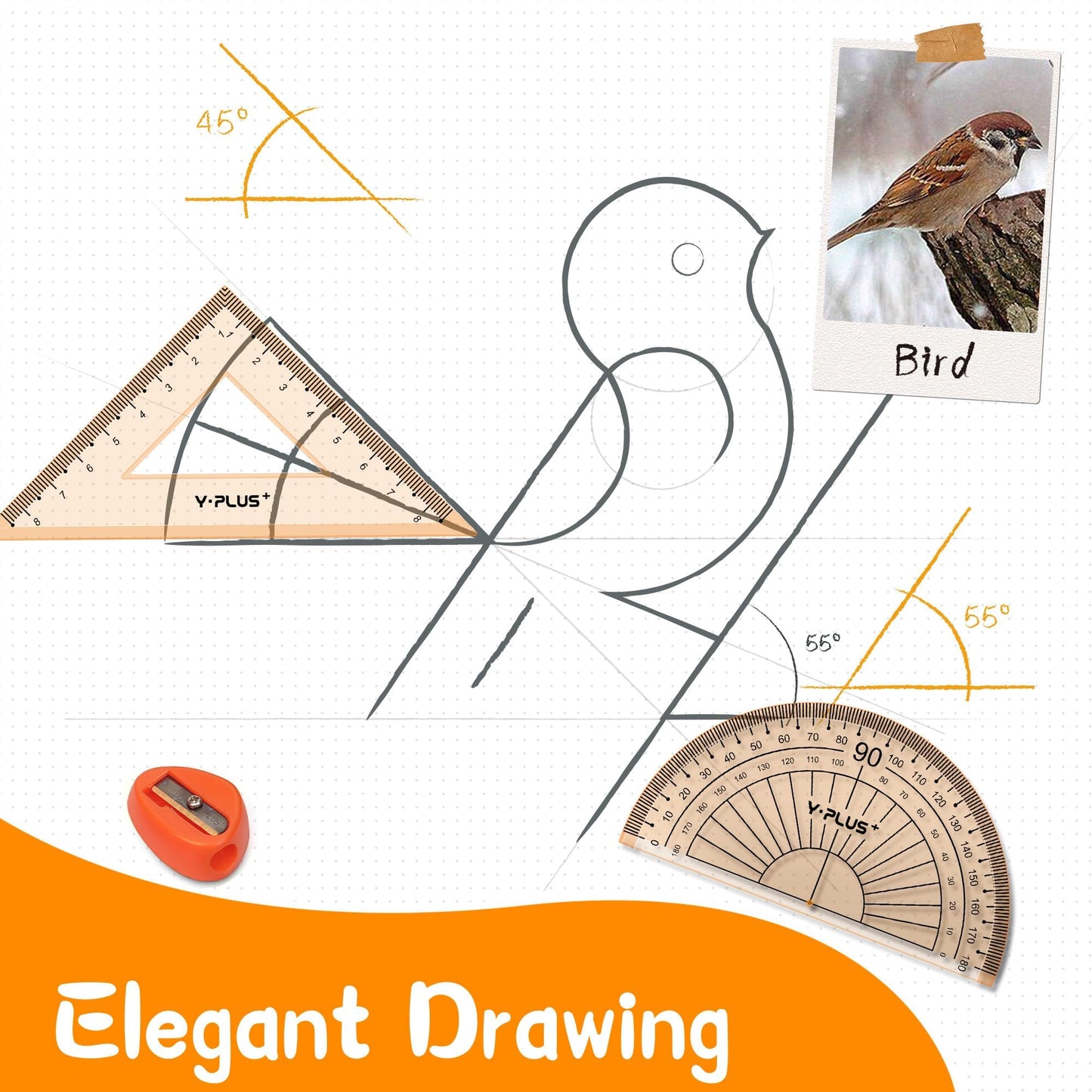 Geometry Set for Students, Math Protractor Compass with Rulers, Box of Protactor Kit for Class Supplies and School, 12 Pcs