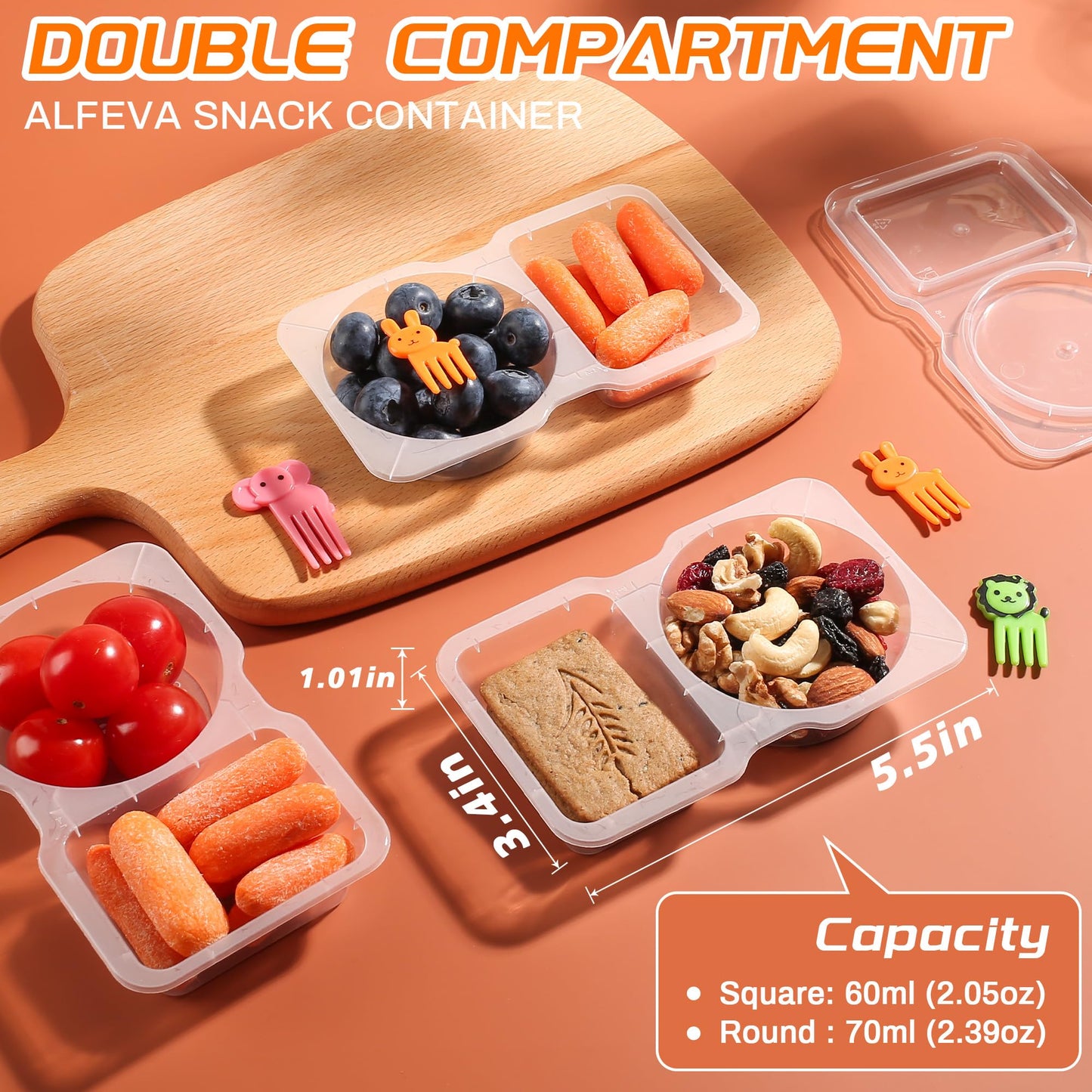 ALFEVA 24 Pcs Reusable Snack Containers with Lids Portion control, Meal Prep Containers for Kids adults On the Go Meals, 10 Forks, Lunchable Snack Pack Containers for Travel - Camping Essentials