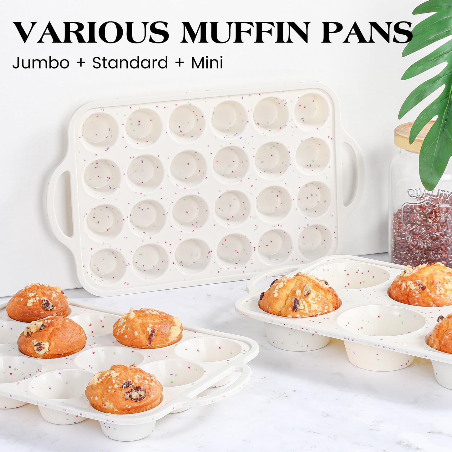 AOTASO silicone muffin pan for baking with metal frame (Cream, Jumbo：6-Cup x 2 Pcs)