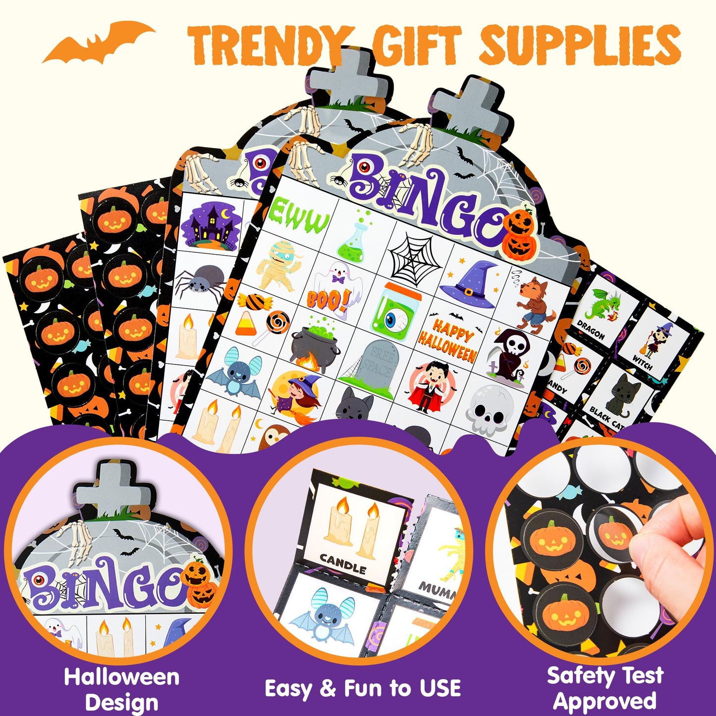 28 Players Halloween Bingo Game Cards for Kids, Halloween Bingo Cards for Classroom School Family Group Activities, Halloween Party Adults Kids Indoor Card Games