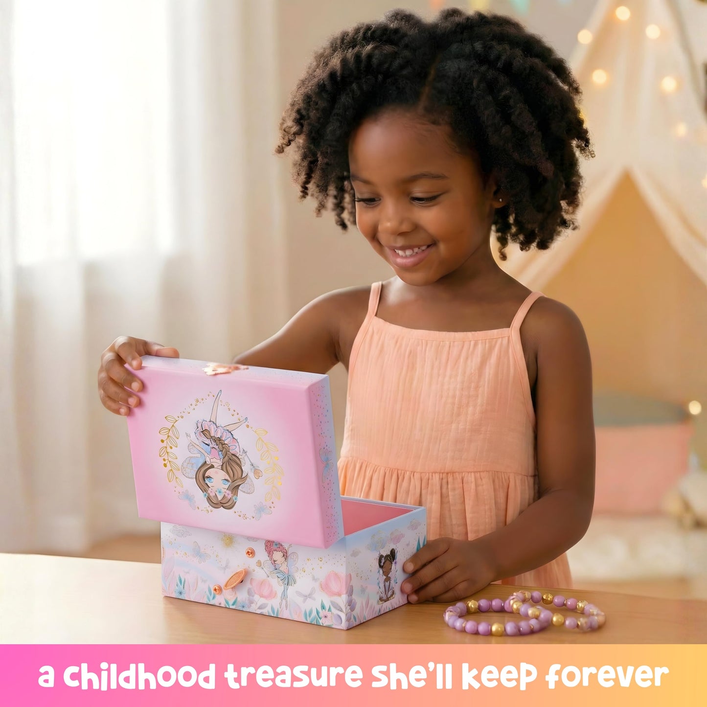 Giggle & Honey Musical Fairy Jewelry Box for Girls - Kids Music Box with Spinning Fairy and Mirror, Princess Birthday Gifts for Little Girls, Childrens Jewelry Boxes for Ages 3-10 - 6 x 4.7 x 3.5 in