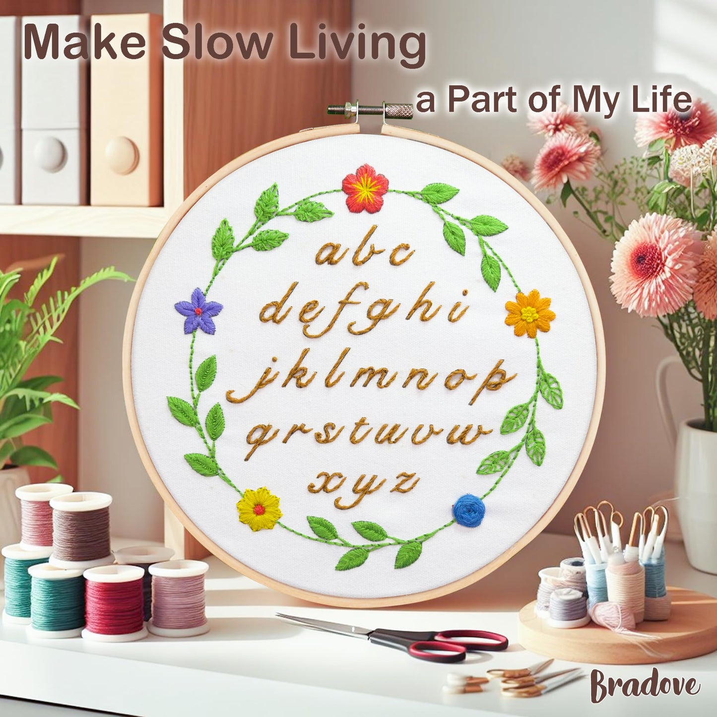 Bradove 3 Sets Alphabet Letter Practice Embroidery Kit for Beginners Adults Kids with Embroidery Patterns, Learn to Embroider Kit Adult Beginners