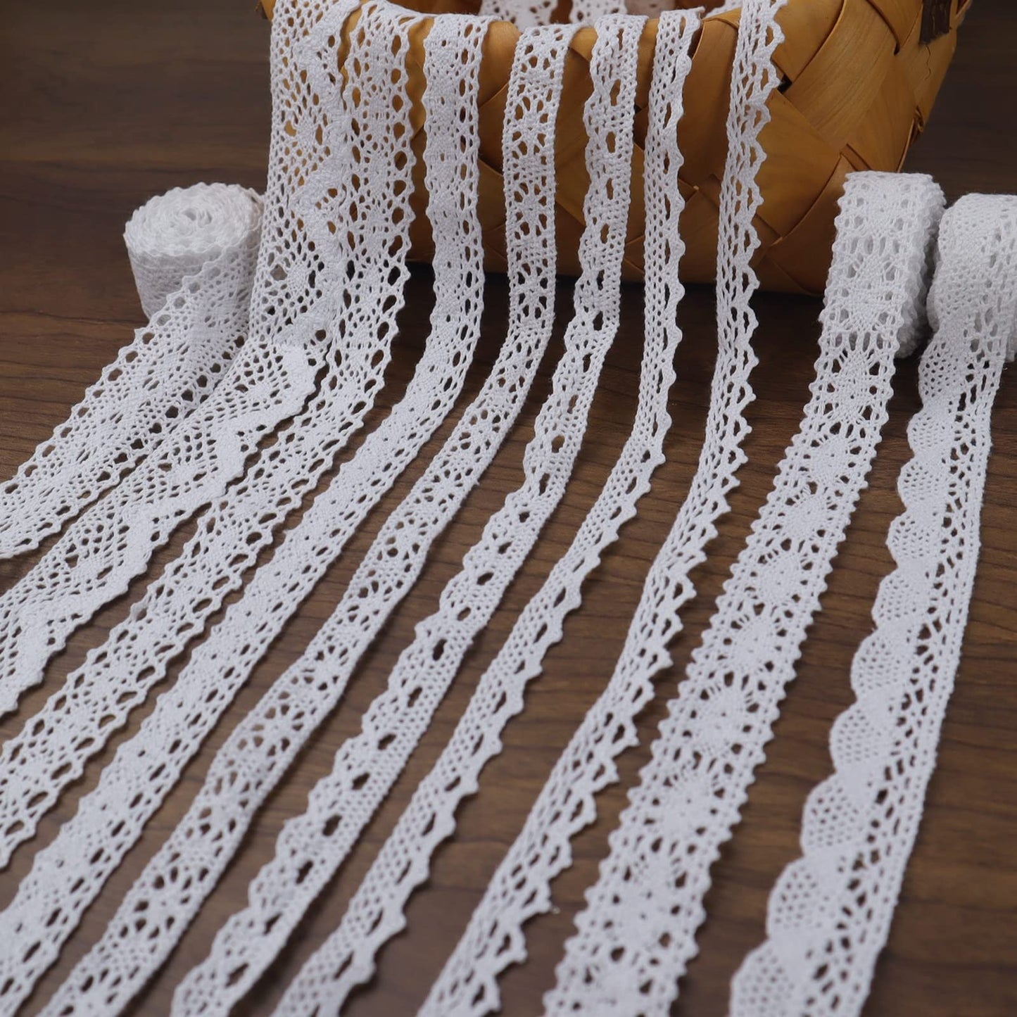 Ribbon Lace White Lace Trim Crochet Cotton Lace Edge for Bridal Wedding Decoration,Christmas Package DIY Sewing Craft Supply, 2 Yards Each, 10 Styles(White 20 Yards)