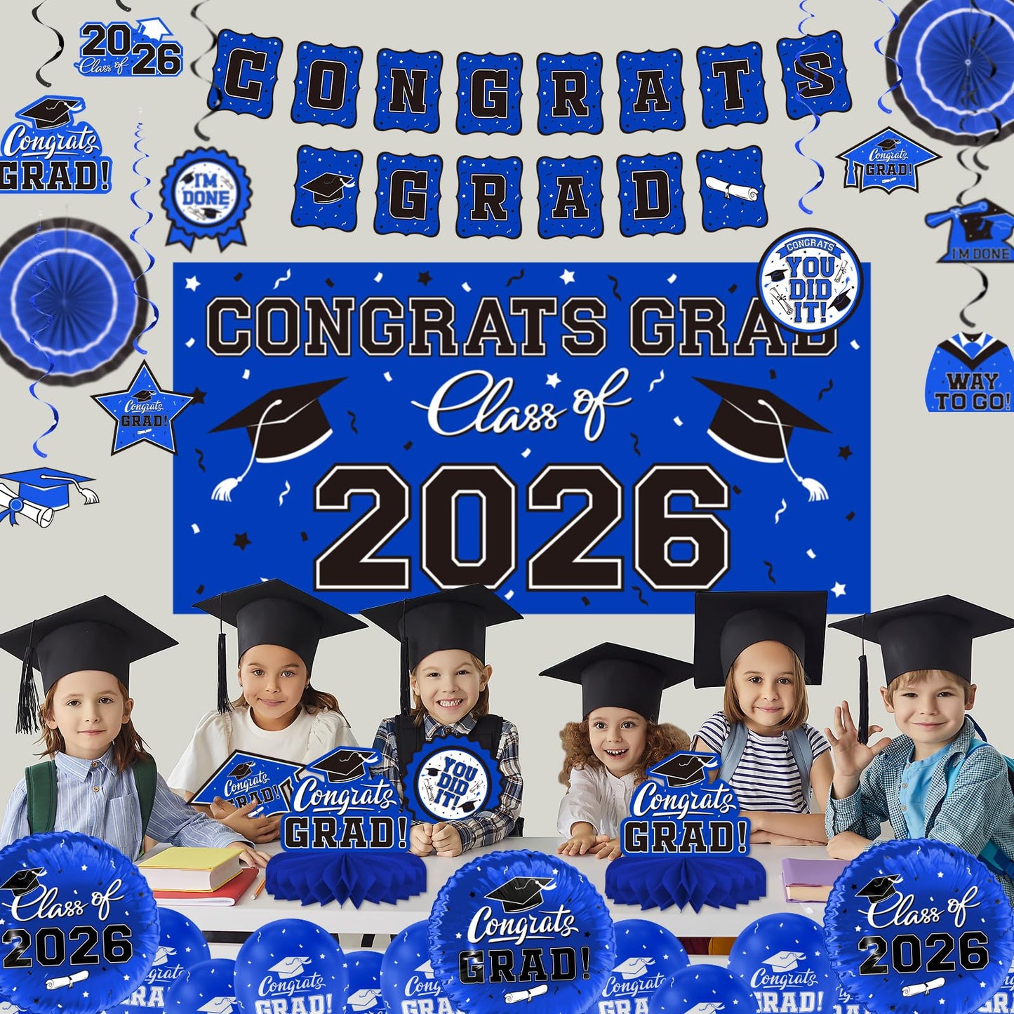 Graduation Decorations 2026 Set - Congrats Grad Banner, Class of 2026 Backdrop, Balloons & Streamers Kit - Complete Party Supplies for High School & College Celebrations