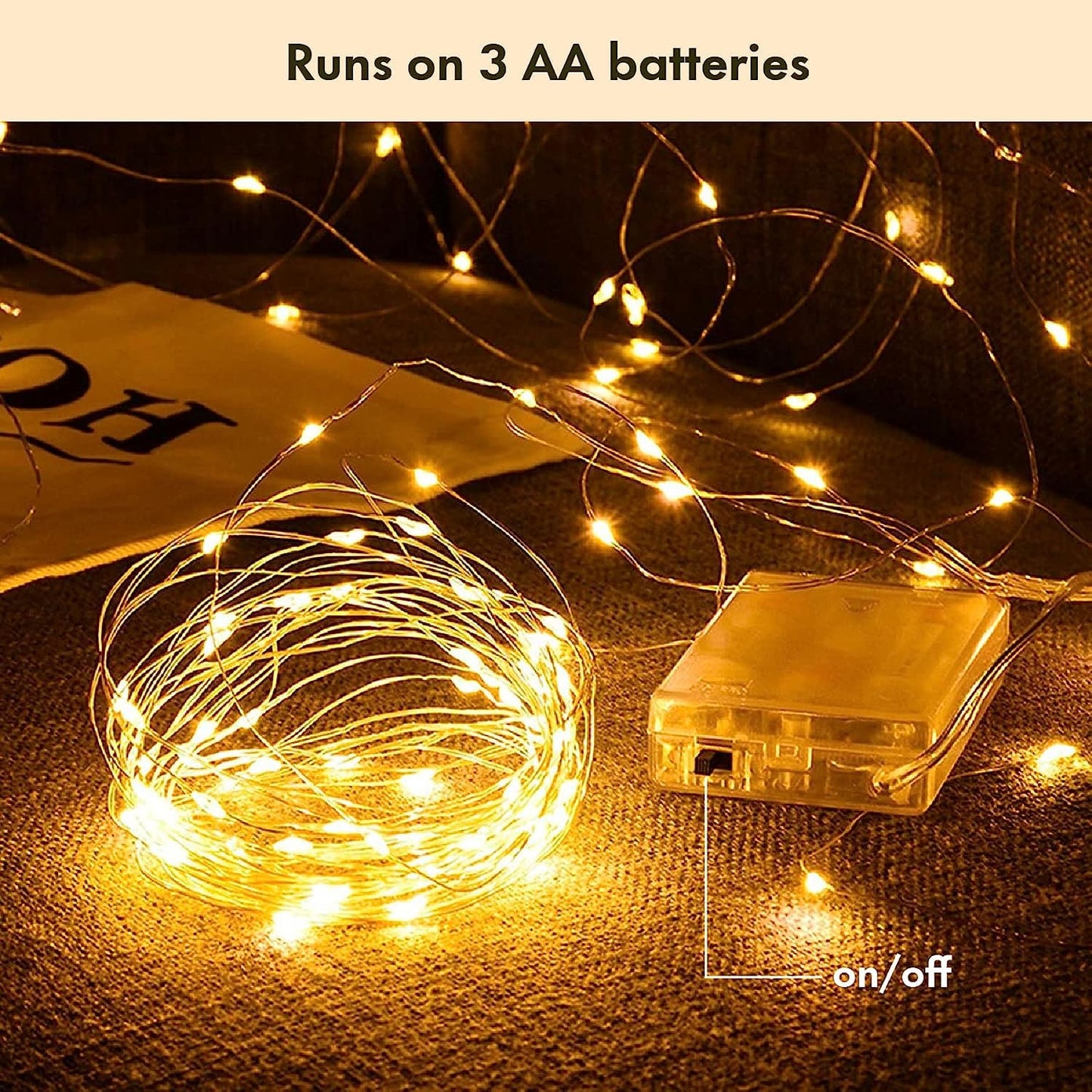 Twinkle Star 33FT 100 LED Silver Wire String Lights Fairy String Lights Battery Operated LED String Lights for Christmas Wedding Party Home Holiday Decoration, Warm White 2 Pack