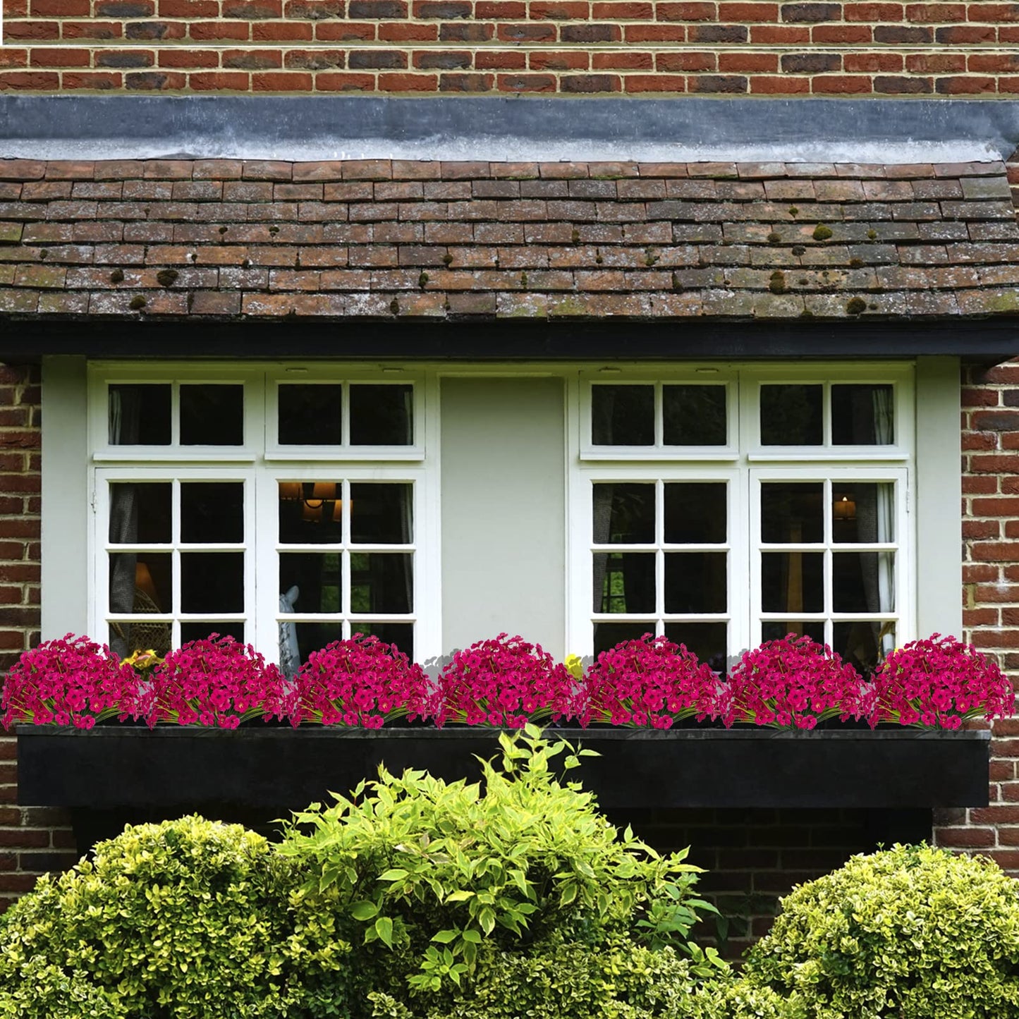 Gamity 15 Bundles Artificial Flowers UV Resistant Outdoor Plants No Fade Faux Plastic Shrubs Fake Silk Flowers Window Box Garden Porch Home Decoration(Fuchsia)