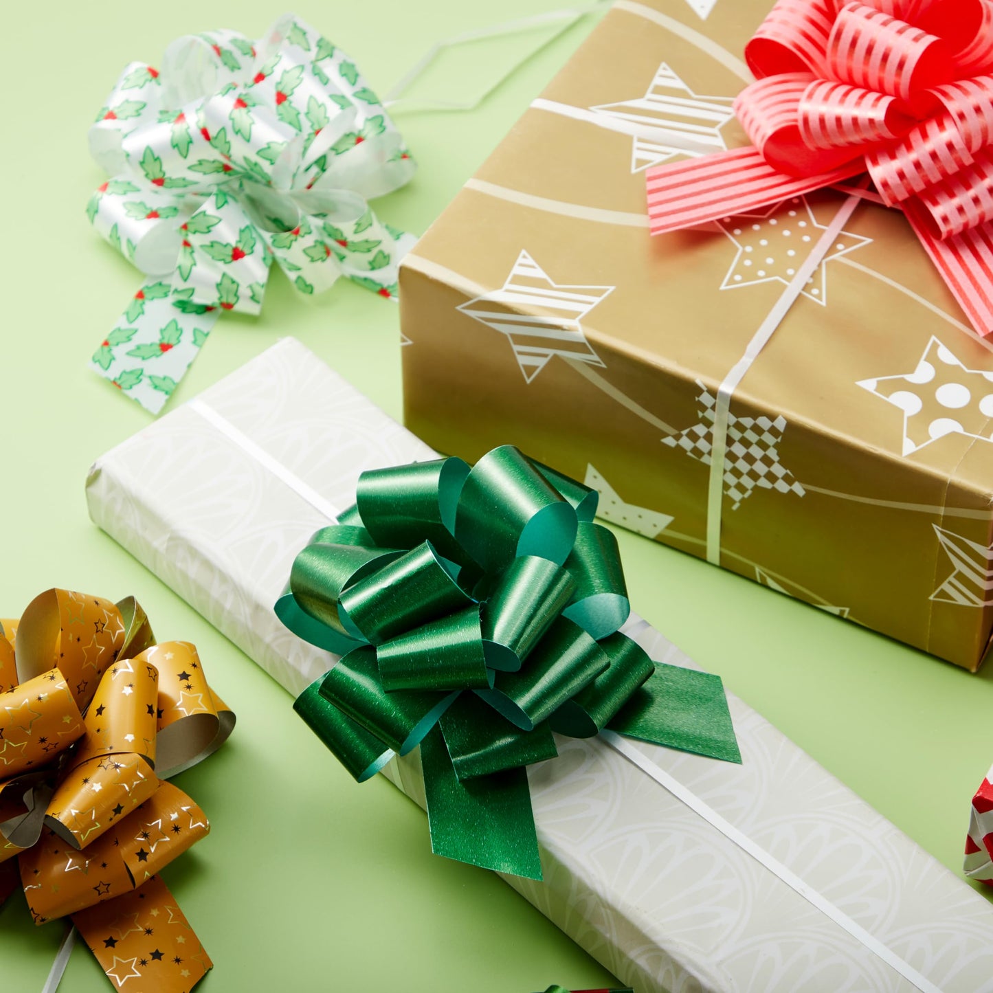 JOYIN 24 PCS Christmas Wrap Ribbon Pull Bows (5" Wide); Easy and Fast Gift Wrapping Accessory for presents, Bows, Baskets, Wine Bottles Decoration, Xmas Gift Wrapping and Decoration Present