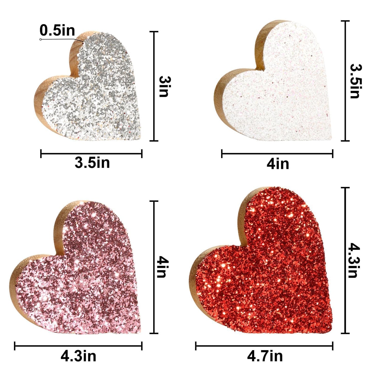 Valentines Day Decor Decorations: 4pcs Glitter Wood Heart Table Signs Tiered Tray Decor, Sparkle Galentines Decoration for Home Office Mantel Centerpieces Gifts