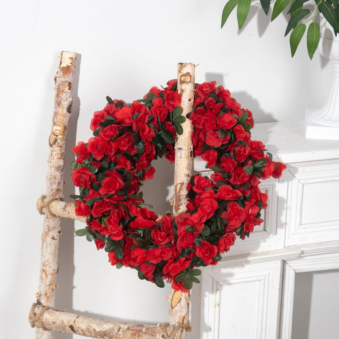 BSMYBO 5Pcs 41FT Artificial Red Flower Garland, Fake Hanging Flower Vines Wine Red Rose with Green Leaves, Faux Silk Flower for Backdrop Decoration Tea Party Wedding Birthday Anniversary Bedroom
