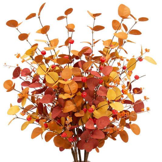 6 Pcs Aritificial Eucalyptus Stems Fall Decorations Leaves Spray Autumn Decorations with Fall Flowers Branches and Fall Plants for Fall Floral Arrangements