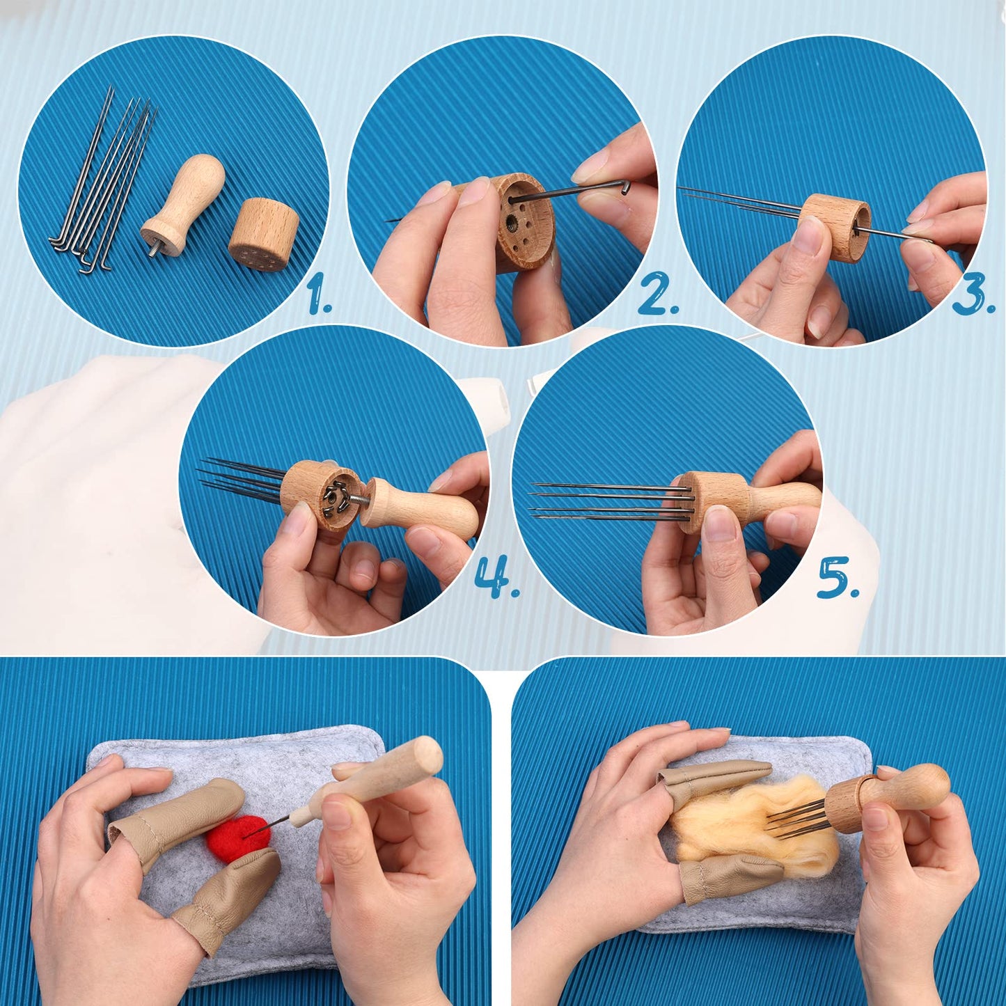 Needle Felting Kit, Needle Felting Starter Kit with Exquisite Green Storage Bag, Wool Roving 18 Colors Set, Needle Wool Felting Tools Kit, Wool Felt Tools for Felted Animal Needle Felting Supplies