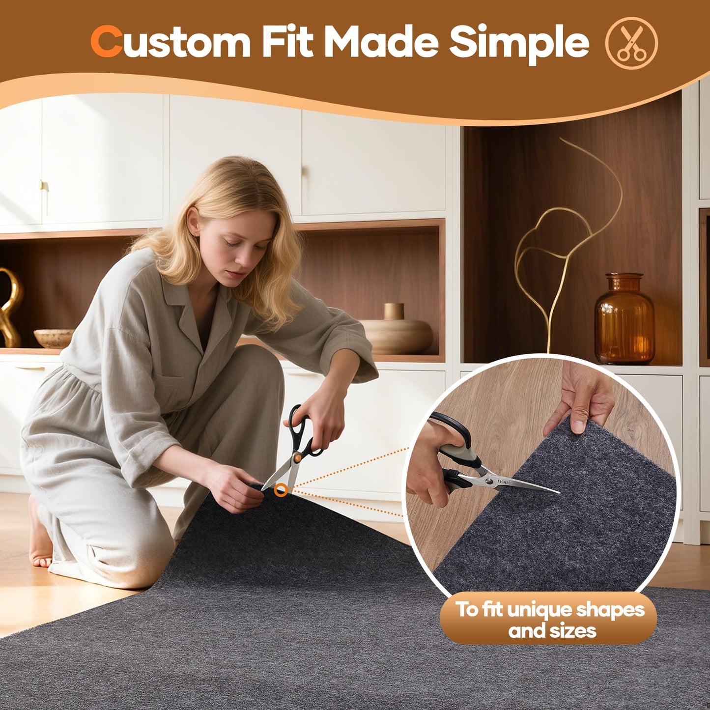 Non Slip Cushioned Rug Pad Gripper 8 x 10 Ft, Felt and Silicone Backing, 1/4 inch Thick Carpet Liner for Hardwood Floors and Finishes, Under Area Rugs Anti Skid Mat, Keep Rugs Safe and in Place