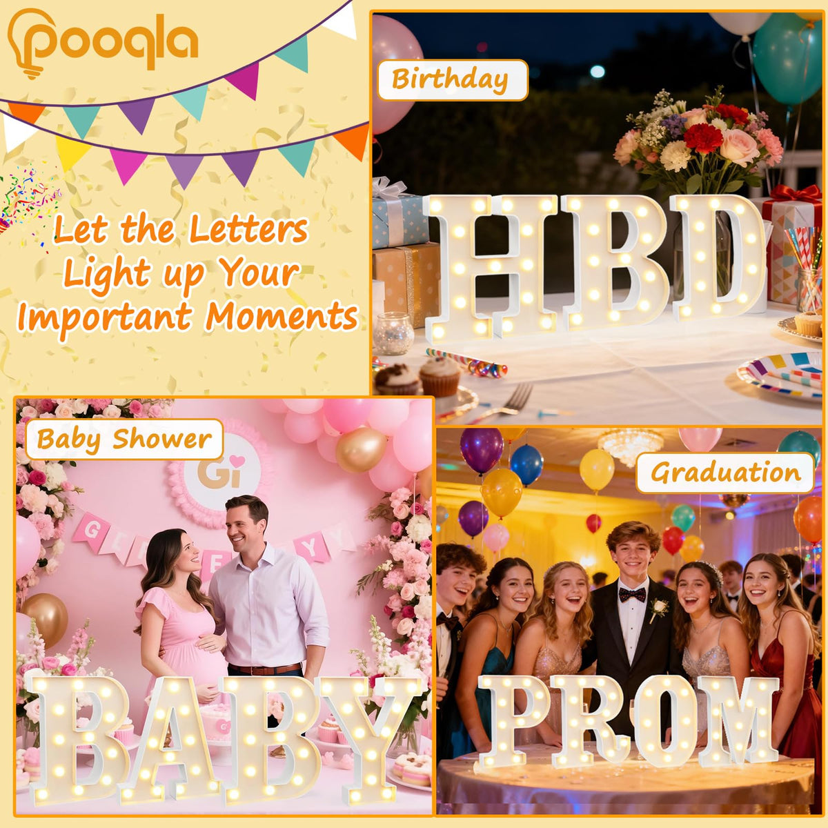 Pooqla LED Marquee Letter Lights Sign, Light Up Alphabet Letter for Home Party Wedding Decoration A