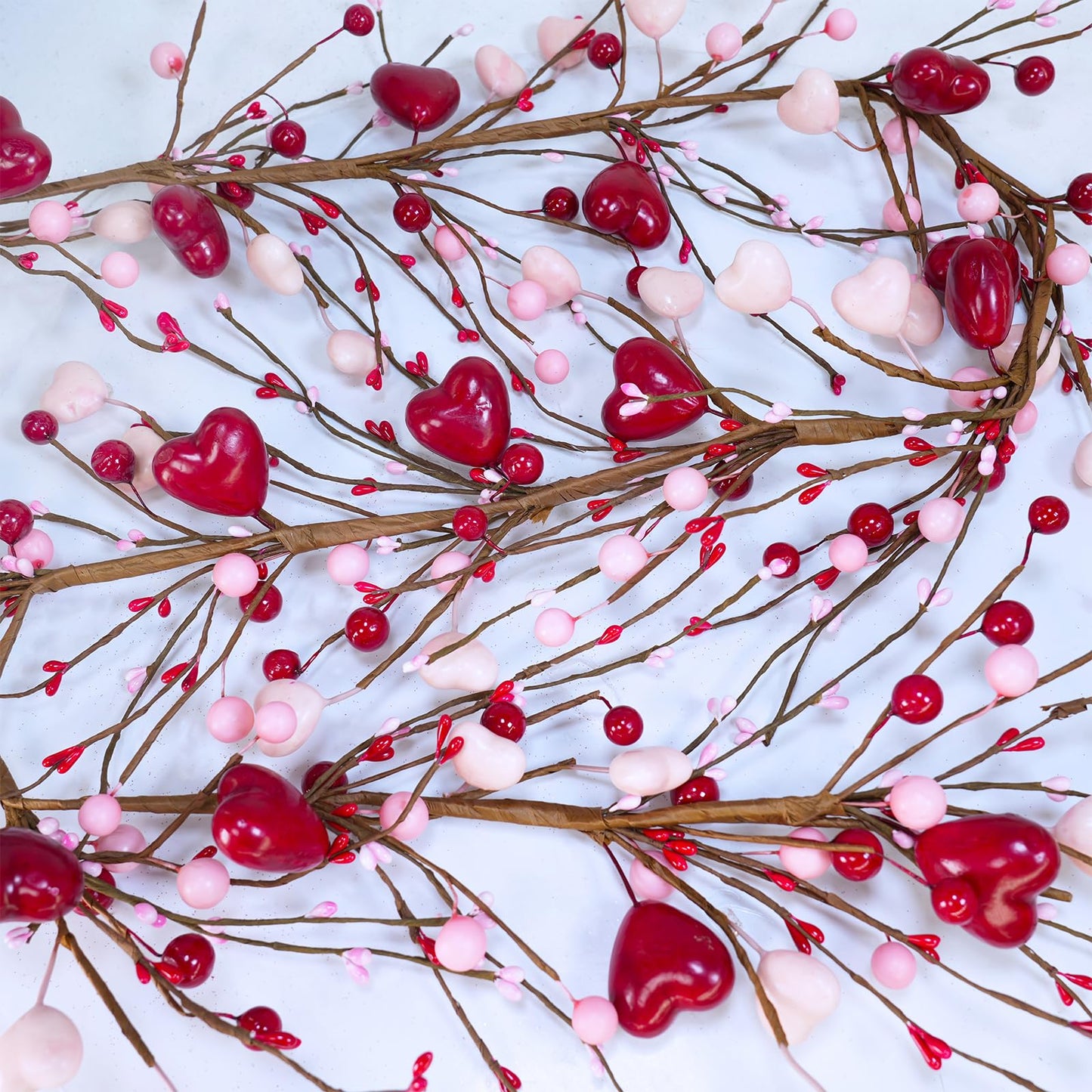 5.2 Ft Artificial Valentine's Day Garland Red Pink Heart and Berry Garland for Valentine Party Holiday Wedding Fireplace Mantel Shelf Front Door Decor Dinner Table Centerpiece