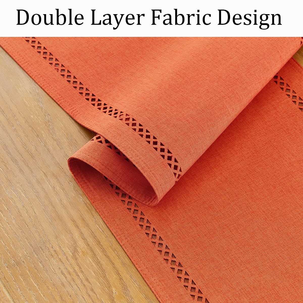 Fall Table Runner Decorations, Burlap Style Farmhouse 13 x 108 Inch Orange Table Runner, Rustic Geometric Hollow Table Runners 108 Inches Long for Autumn Thanksgiving Decorations, 13x108 Inches,Orange