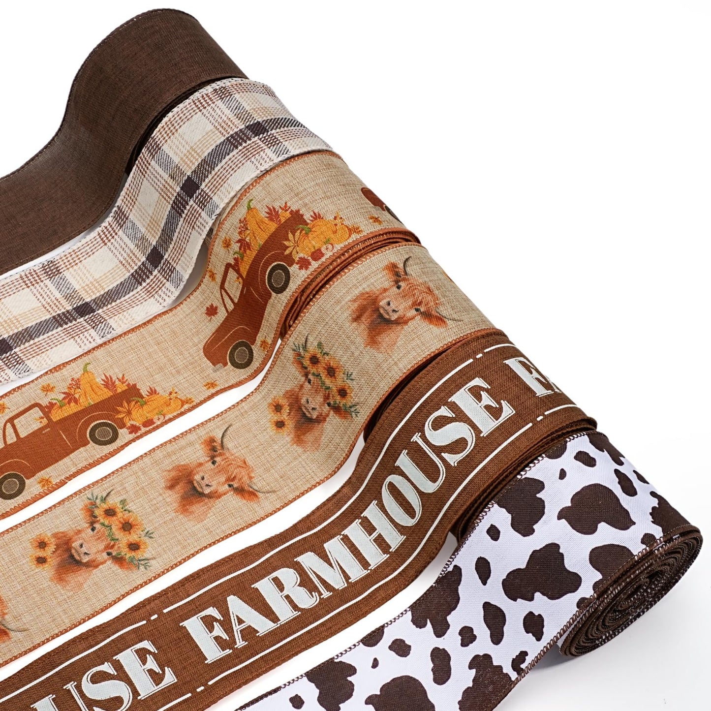 Fall Burlap Plaid Ribbon Wired 2 1/2" x 6 Yards 6 Rolls, Harvest Farm Ribbon for Autumn Wreath Thanksgiving Christmas Farm Gift Wrapping Home Decor