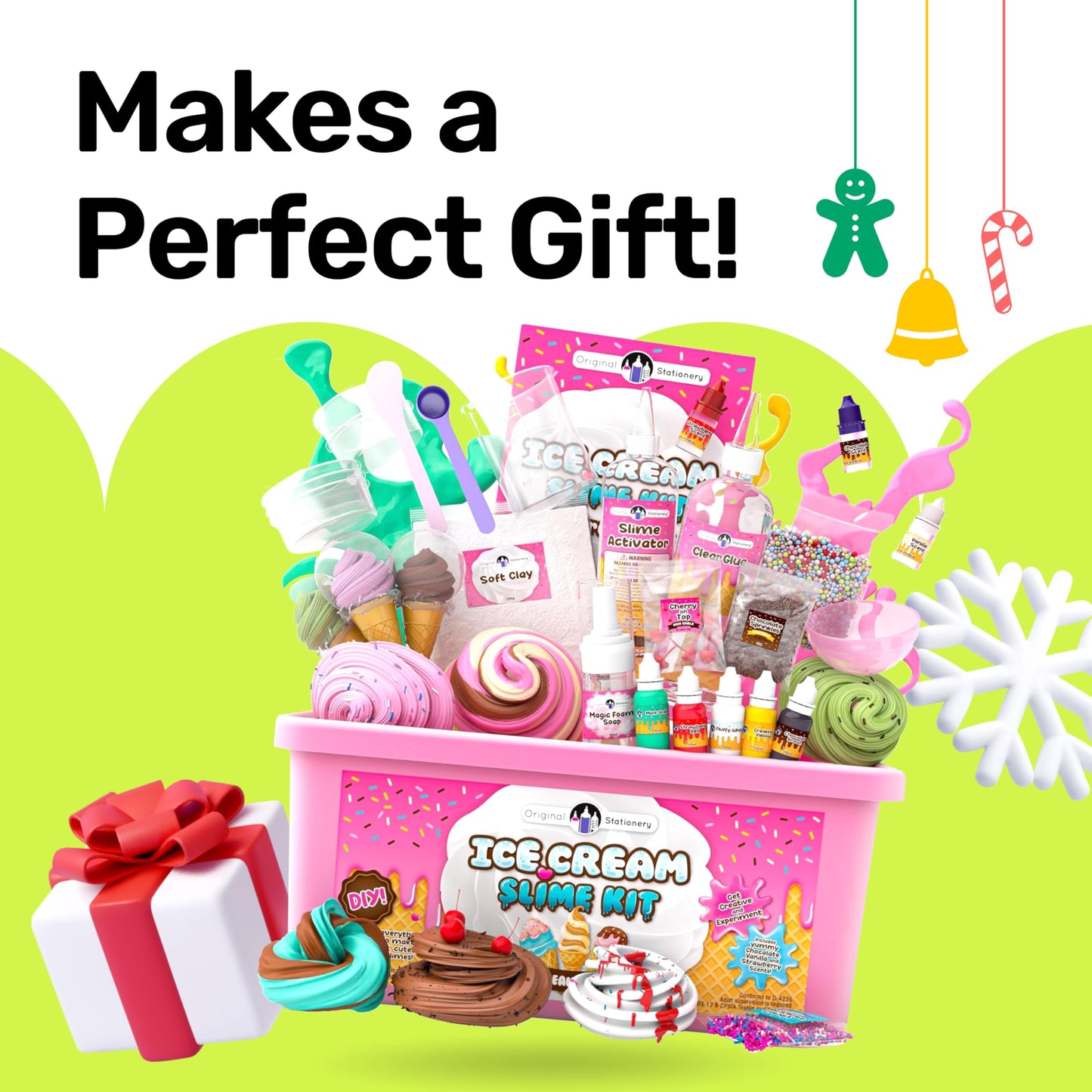 Original Stationery Ice Cream Slime Kit for Girls Toys, DIY Cherry-Scented Slime Making Set with 31 Pieces, Fun Arts and Crafts for Kids Ages 8-12, Easter and Birthday Gift