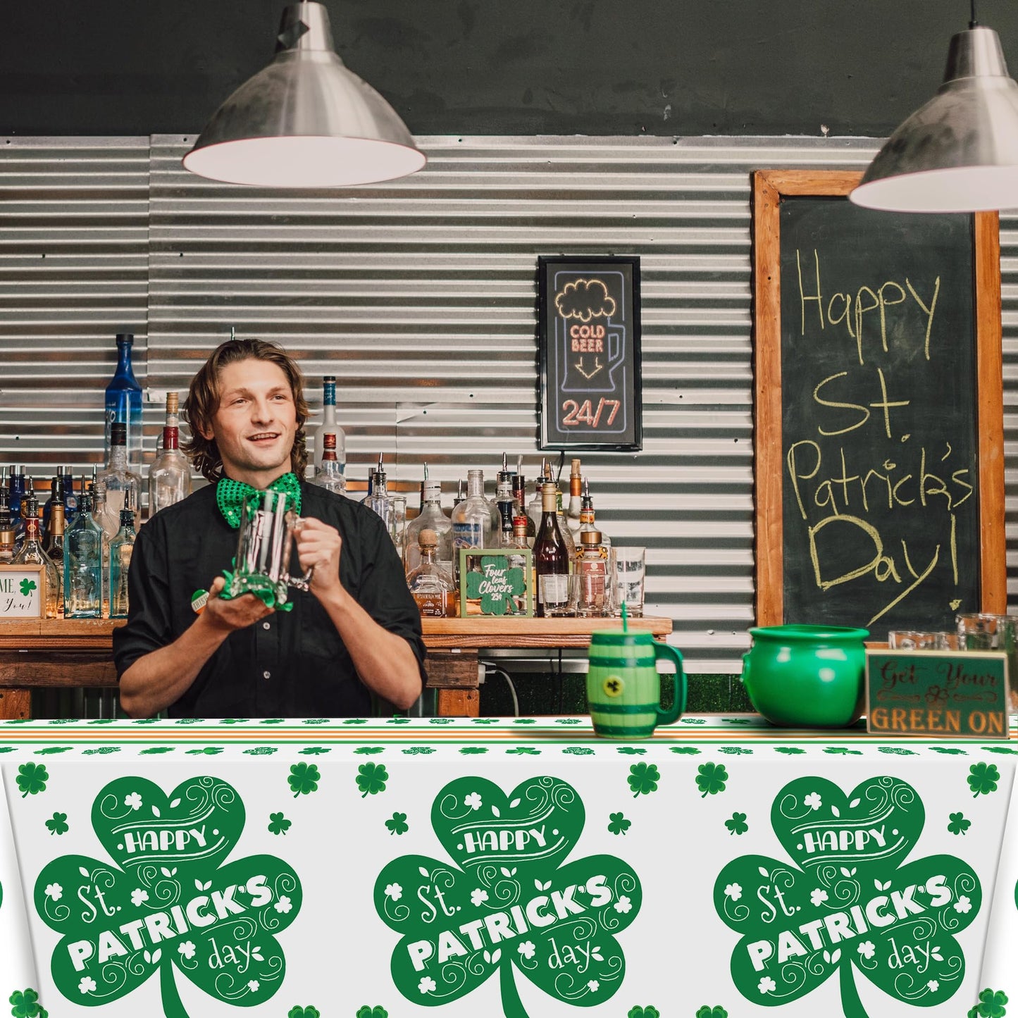 St. Patrick's Day Tablecloth - Shamrock Decorations, 54" X 108", 2 Pack