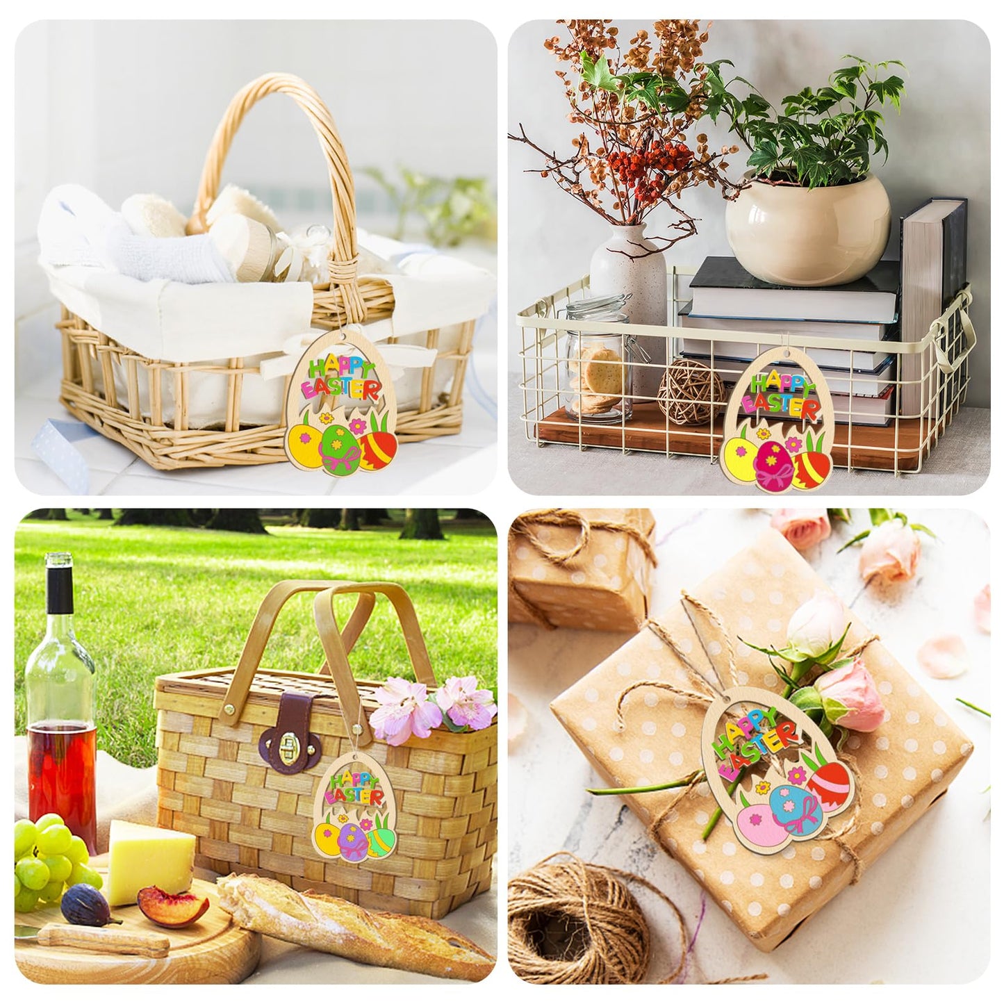 Wooden Easter Ornaments to Paint Spring Decoration Happy Easter Cutouts Unfinished 24PCS 3.5 inches, DIY Blank Unfinished Christmas Tree Wood Discs Ornament for Home Crafts Hanging