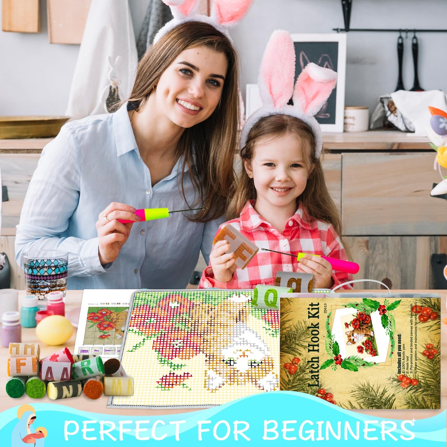 Latch Hook Kit Rug, Latch Hook Kits Cat with Pre-Printed Pattern for Adults and Kids 52X38cm/20.4 Inch X15 Inch