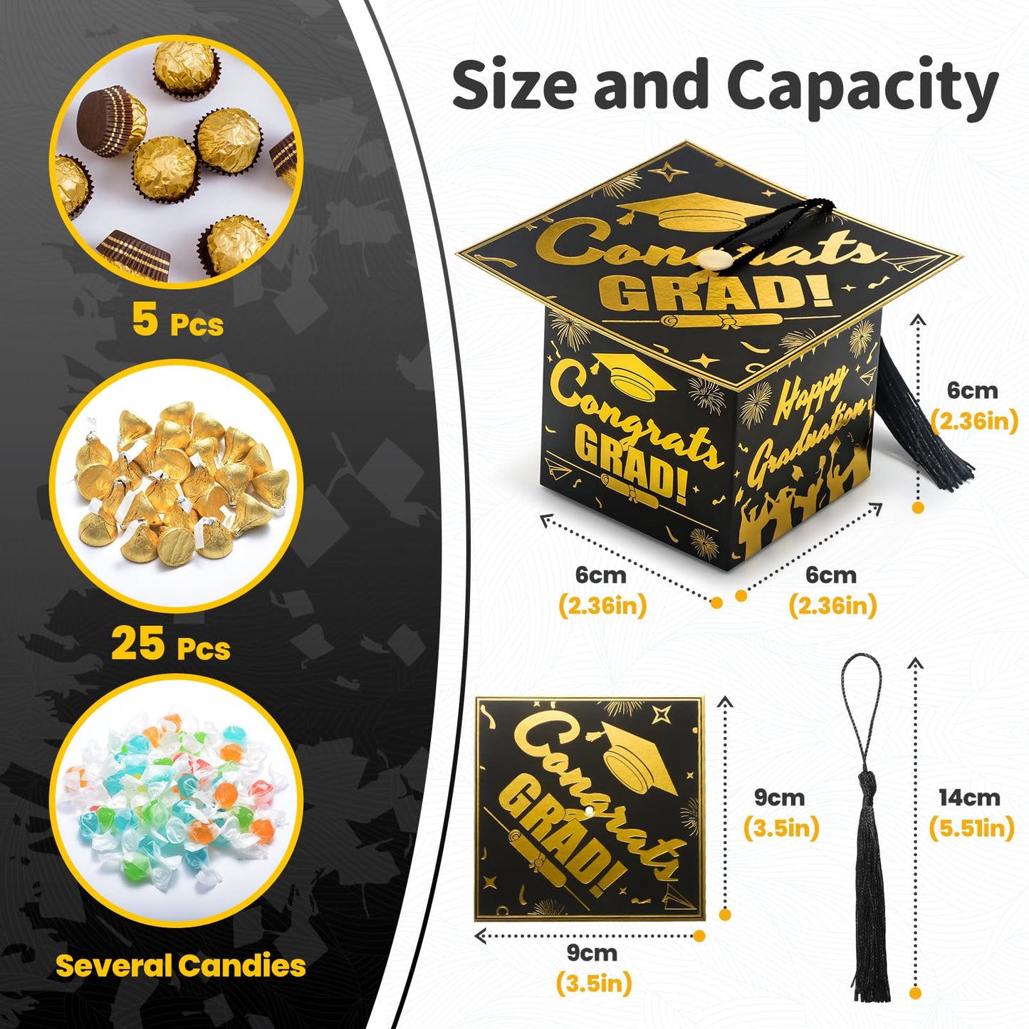 COTOPHER 36 Pack Mini Graduation Cap Gift Boxes, Class of 2026 Graduation Candy Boxes with Tassel, Small Treat Chocolate Box Centerpieces for Tables Party Decorations Graduate Favors Supplies