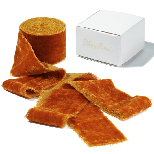 Terracotta Velvet Ribbon 2 Inch Hand Torn Burnt Orange Silk Frayed Edge Ribbon for Thanksgiving Bridal Bouquets Invitations Wedding Vow Books Gift Baskets 3 Yards