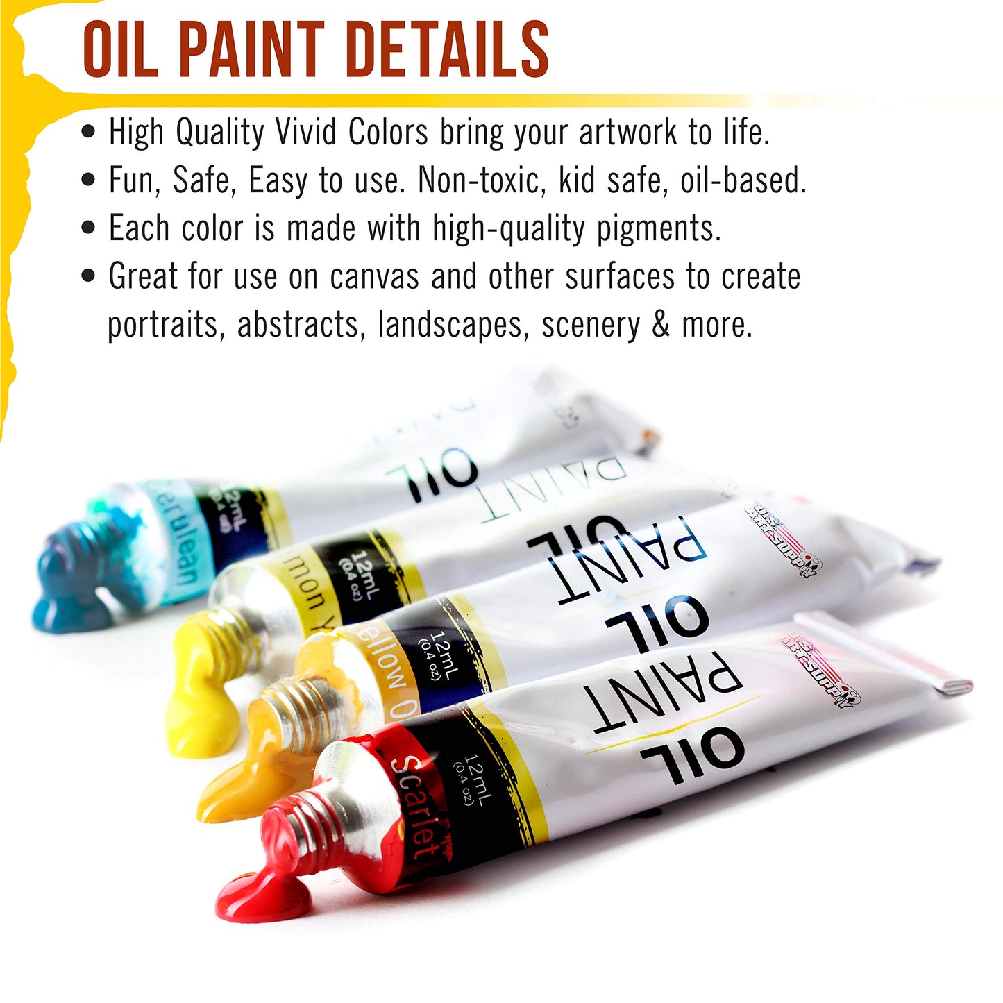 24 Color Oil Paint Set – 12ml Tubes With Vibrant Colors for Artists of All Levels – Blendable, Long-Lasting Paints With Smooth Consistency for Canvas, Wood, and Other Art Surfaces