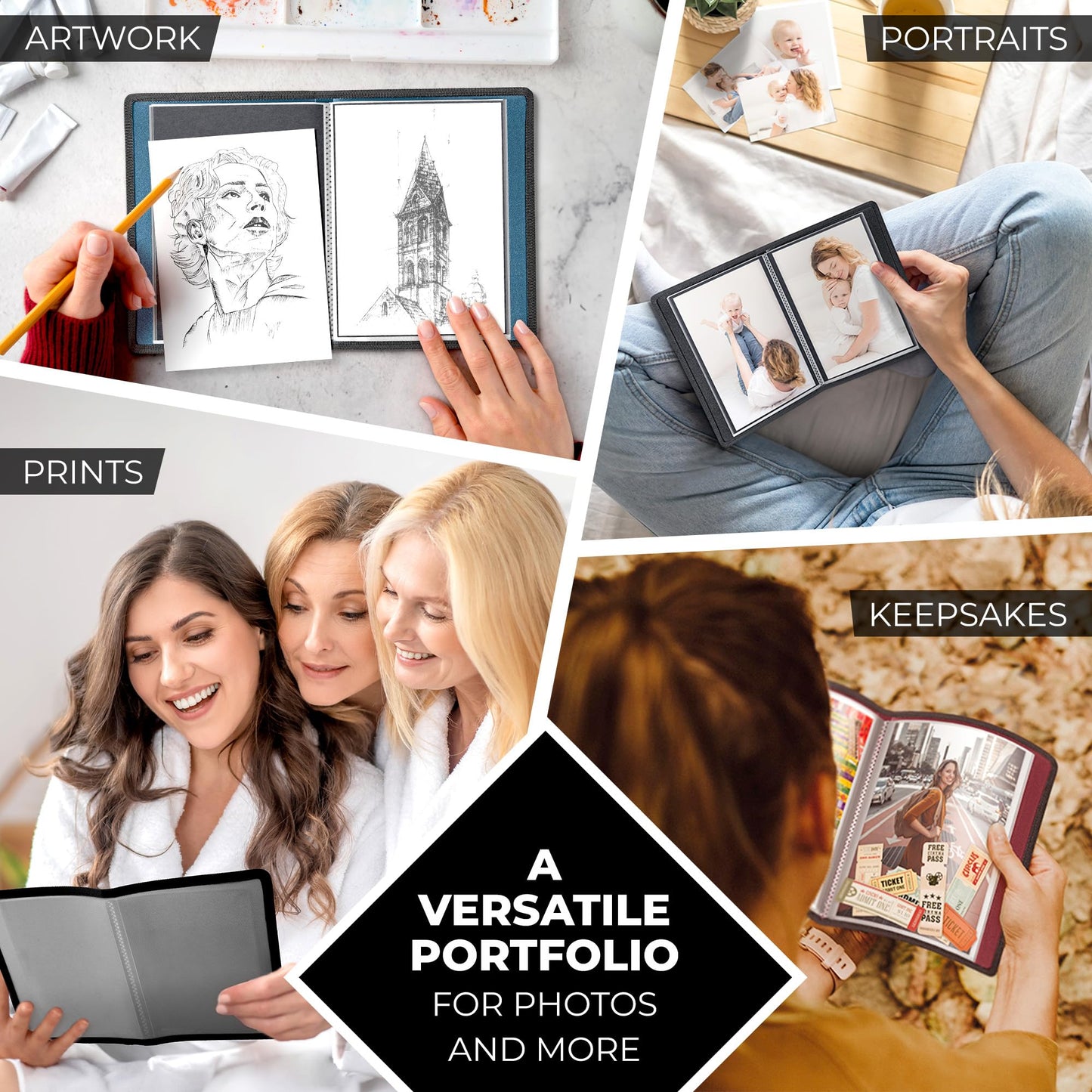 Dunwell 4x6 Photo Album (2-Pack, Black), Mounting Paper, Small 4 x 6 Art Portfolio Presentation Binder, 24 Clear Sleeves Show 48 Pages, Professional Picture Book for Artwork, Postcards