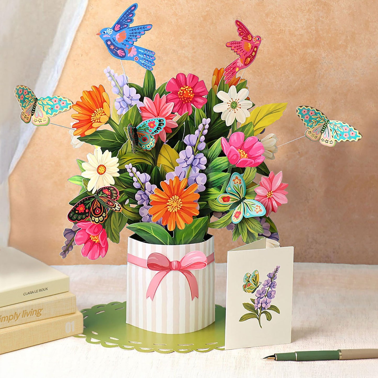 Freshcut Paper Pop Up Cards, Enchanted Garden, 12 Inch Life Sized Forever Flower Bouquet 3D Popup Greeting Card, Birthday Cards, Thank You Card, Blank Notecard & Envelope