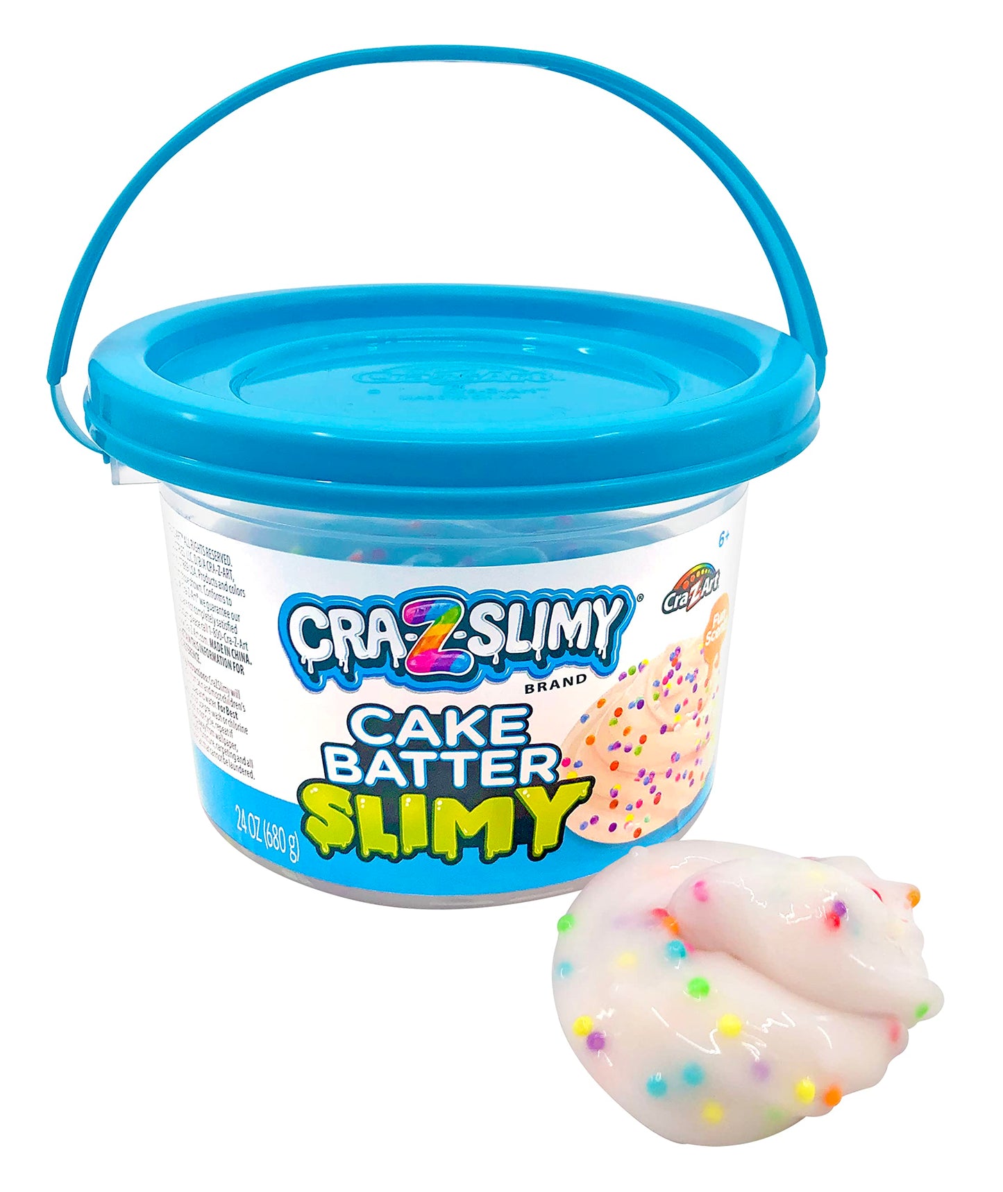 Cra-Z-Slimy 24oz Premade Slime, Cake Batter Scented Clear Slime Stretchy Glossy Non-Sticky 1.5lb Slime Bucket with Add-ins
