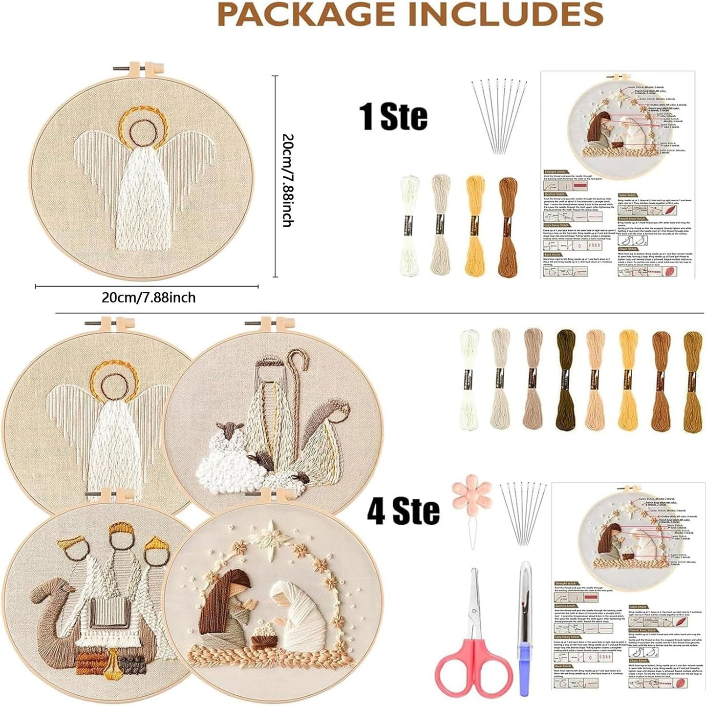 Nativity Scene Embroidery kit,Christmas Cross Stitch Kits,DIY Embroidery Kit for Adults with Pattern,Cotton Threads,Needles,Instruction,20cm Hoop,for Decor Home Room (King)