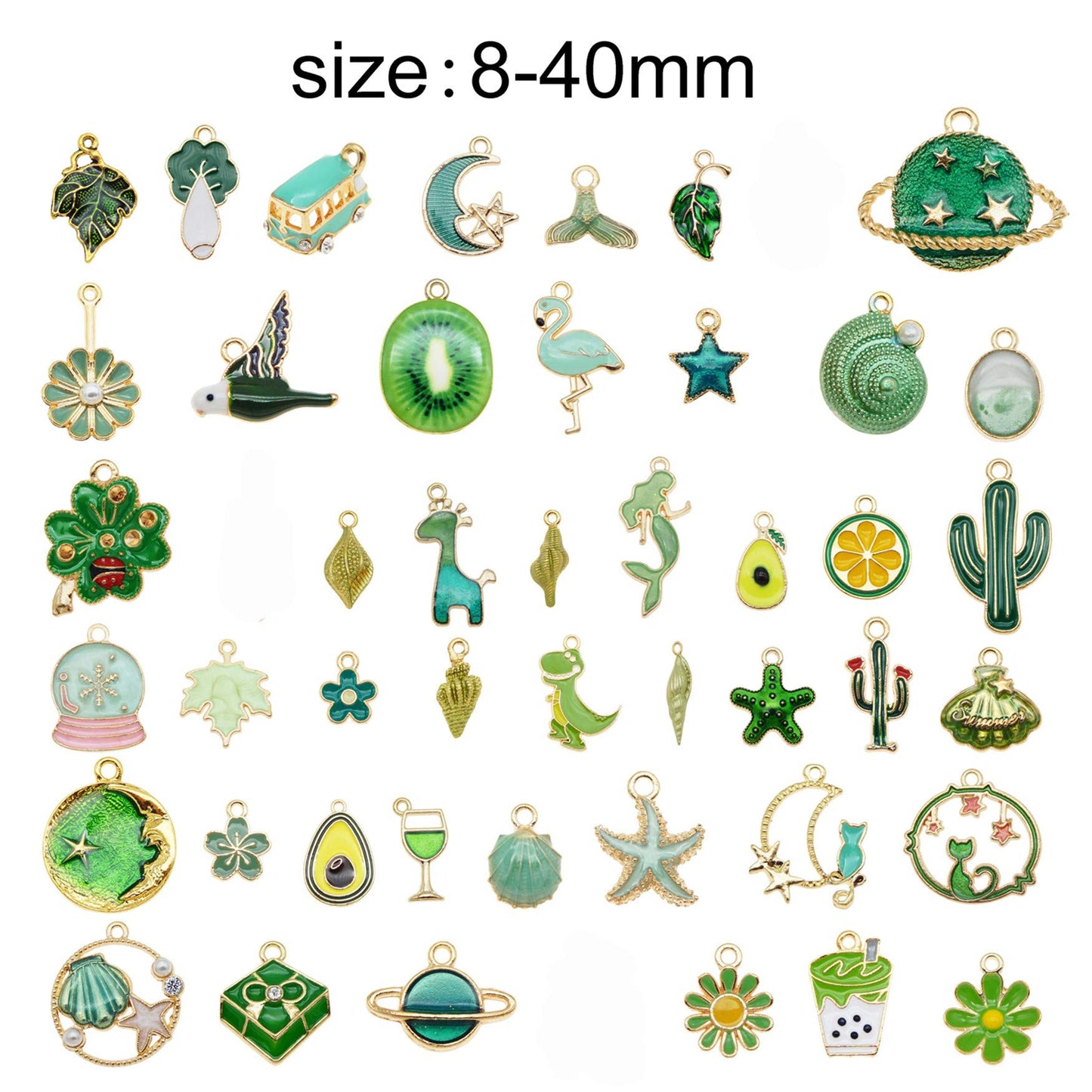 Julie Wang 30pcs Mixed Enamel Green Theme Charms Pendants for Jewelry Making Bulk lot Necklace Earrings Bracelet Craft Findings