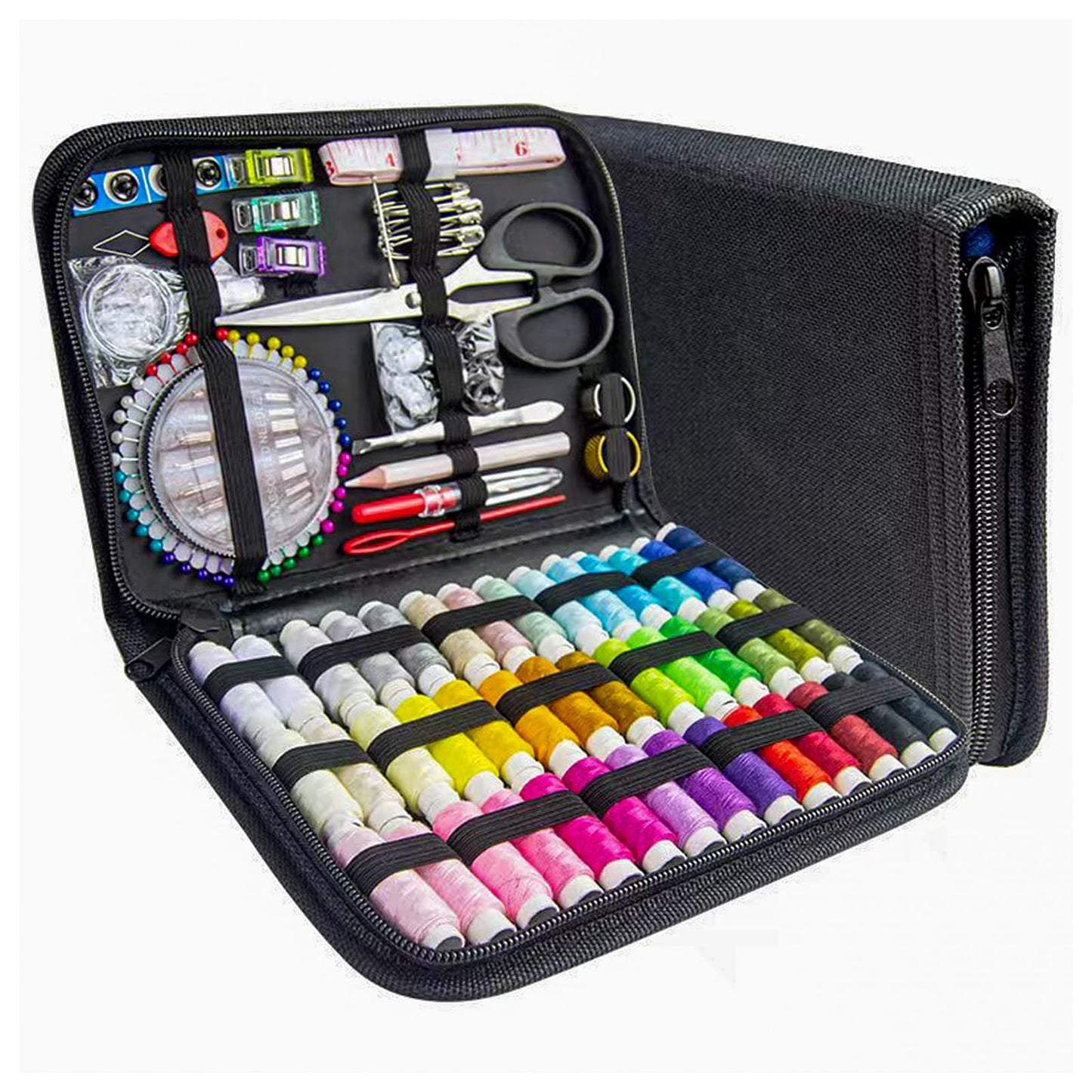 JUNING Sewing Kit with Black Case Portable Sewing Supplies for for Mom Grandma Women Men Teen Girls Boys Adults Beginner, Home Travel, Emergency, 42 Threads, Scissors, Needles, Measuring Tape and More
