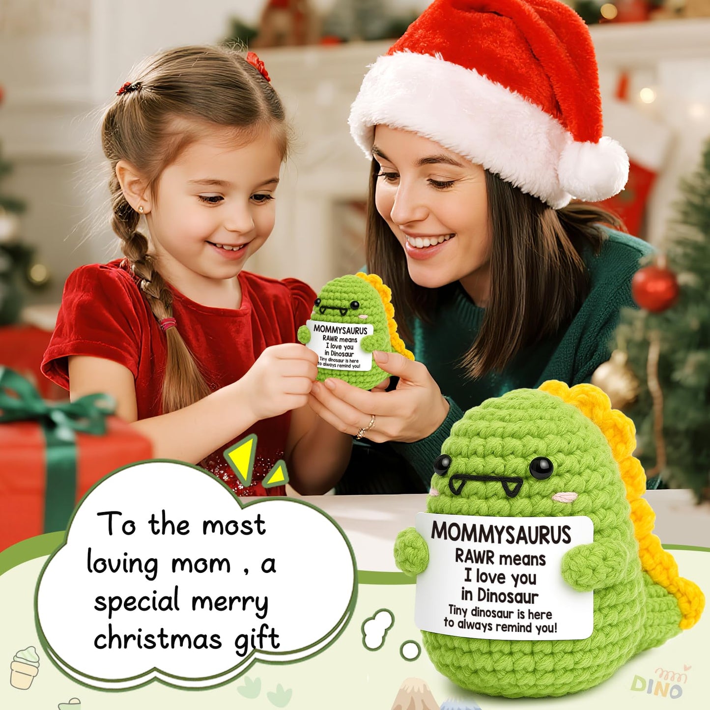 Mini Mothers Day Birthday Gifts for Mom I Love You Mommy Mother's Day Handmade Crochet Dinosaur Gift for Mama Mother- in- Law New Bonus Step Moms Best Mother Ever Gift from Daughter Son Husband