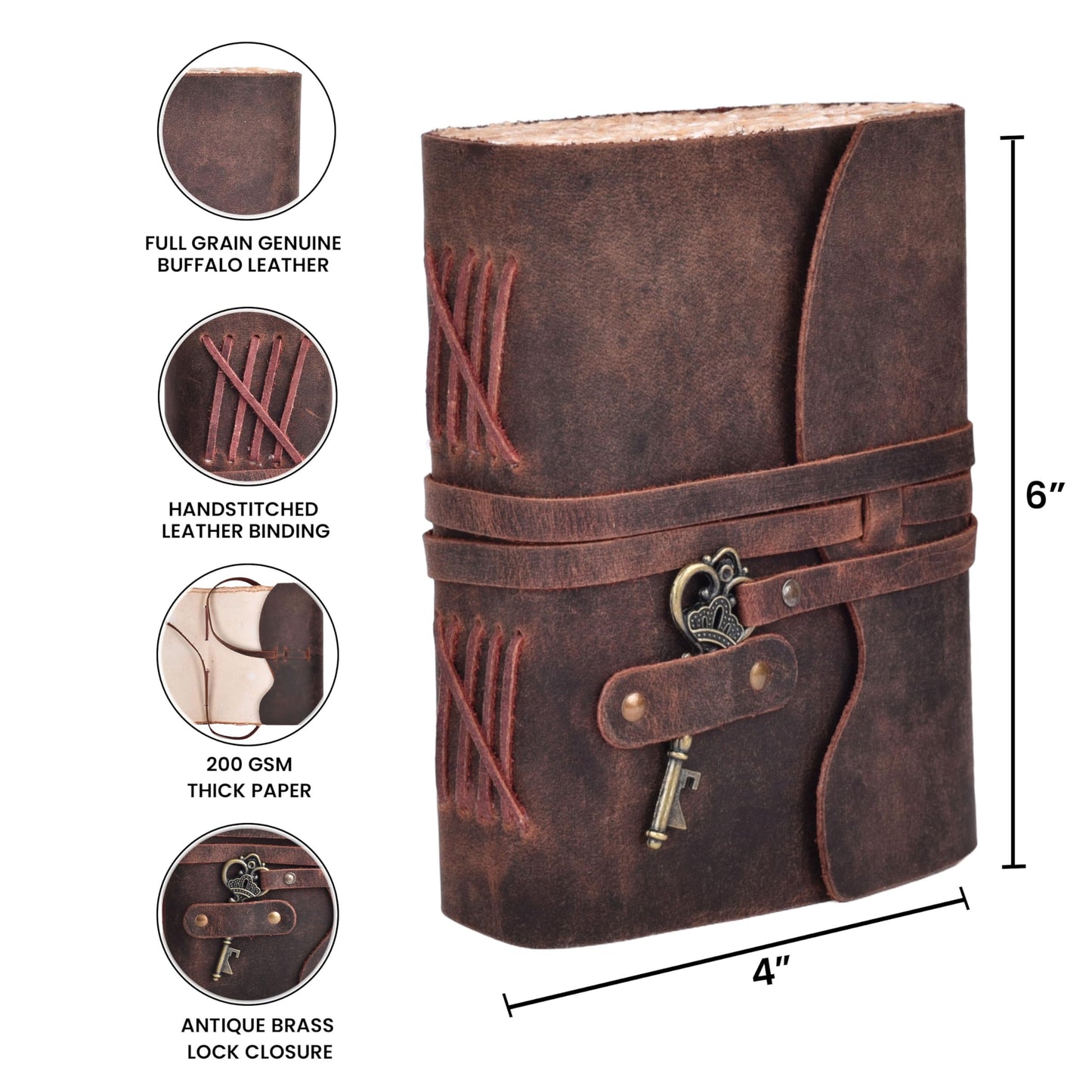 LEATHER VILLAGE Leather Journal – 200 Handmade Vintage Deckle Edge Paper – Leather bound Journal For Women Men- Vintage Key Closure - Book of Shadows - 6X4 inches (A6) - Fuchsia