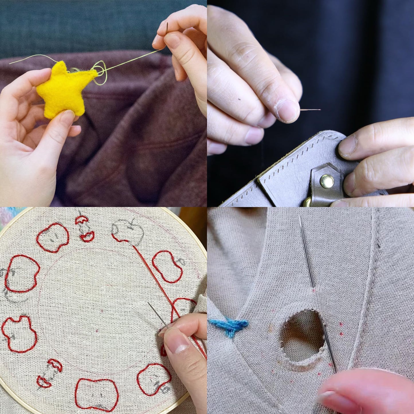 LET’S Beading Large Eye Sewing Needles 6 Sizes Leather Needles Embroidery Thread Needle Sharp Needles Yarn Embroidery Needle with Threader and Needle Bottle for Hand Embroidery DIY Crafting (60Pcs)