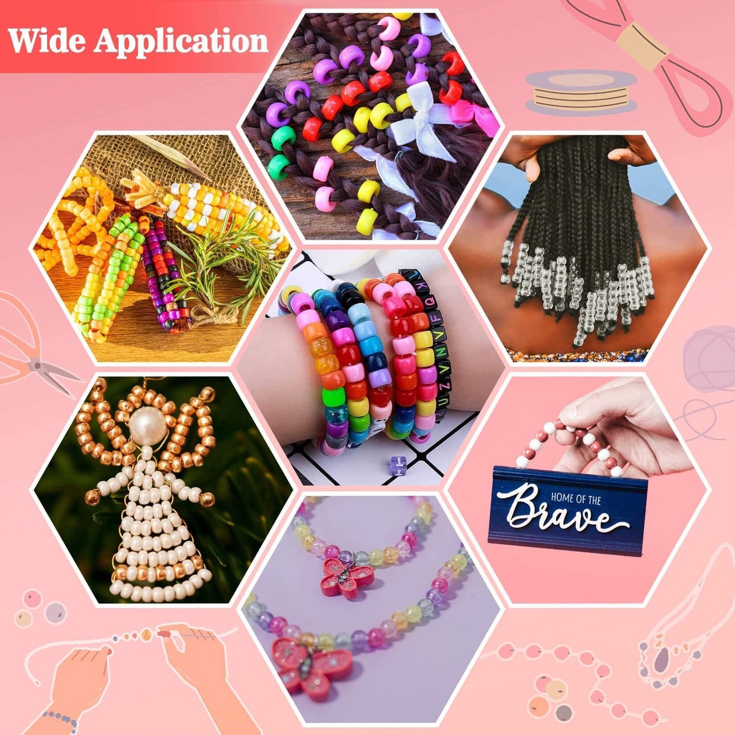 1000+ Pcs Pony Beads Bulk - Sukh 6x9 mm Plastic Bracelet Crystal White Clear Beads for Bracelets Making, Hair Braids, DIY Crafts, Key Chai Making, Home Decor