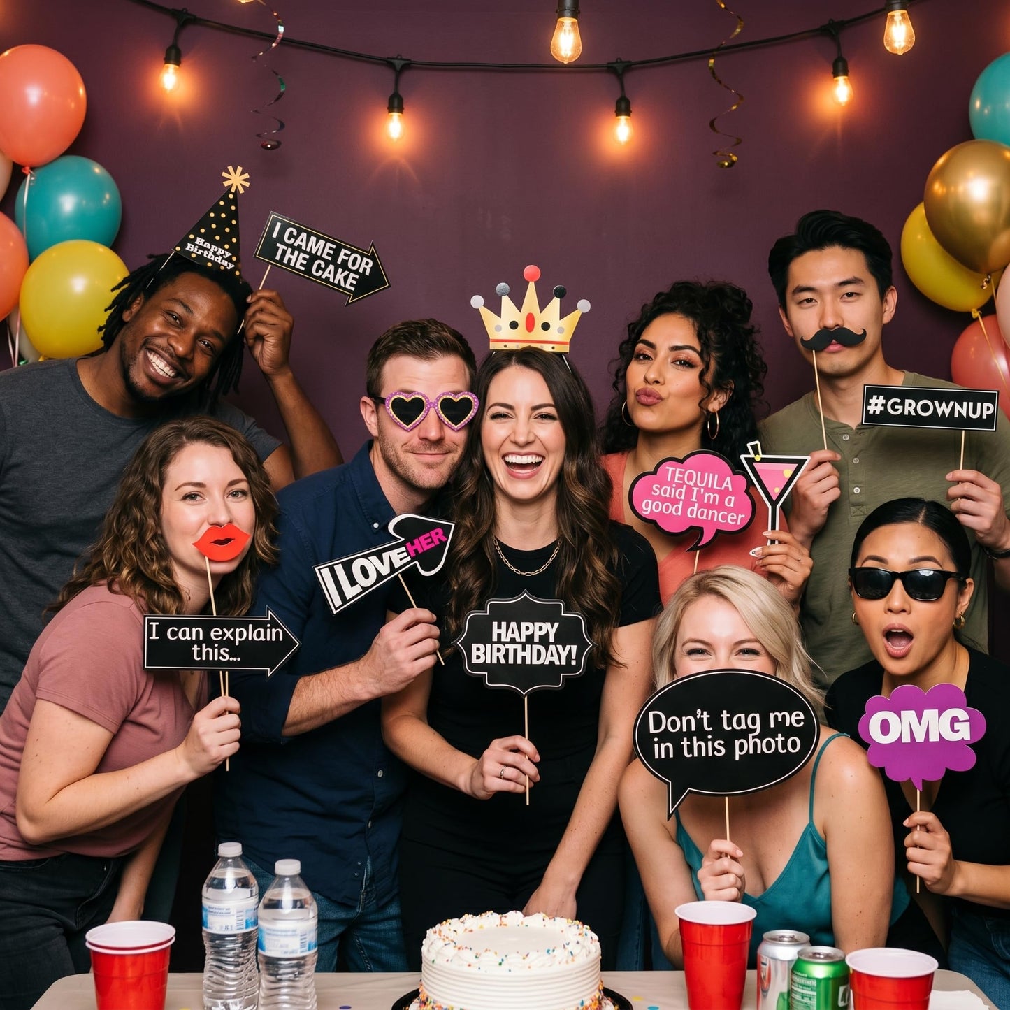 Funny Birthday Photo Booth Props - 47 Pieces - Funny Birthday Party Supplies for Him or Her - Photo Booth Decorations, Favors and Gifts