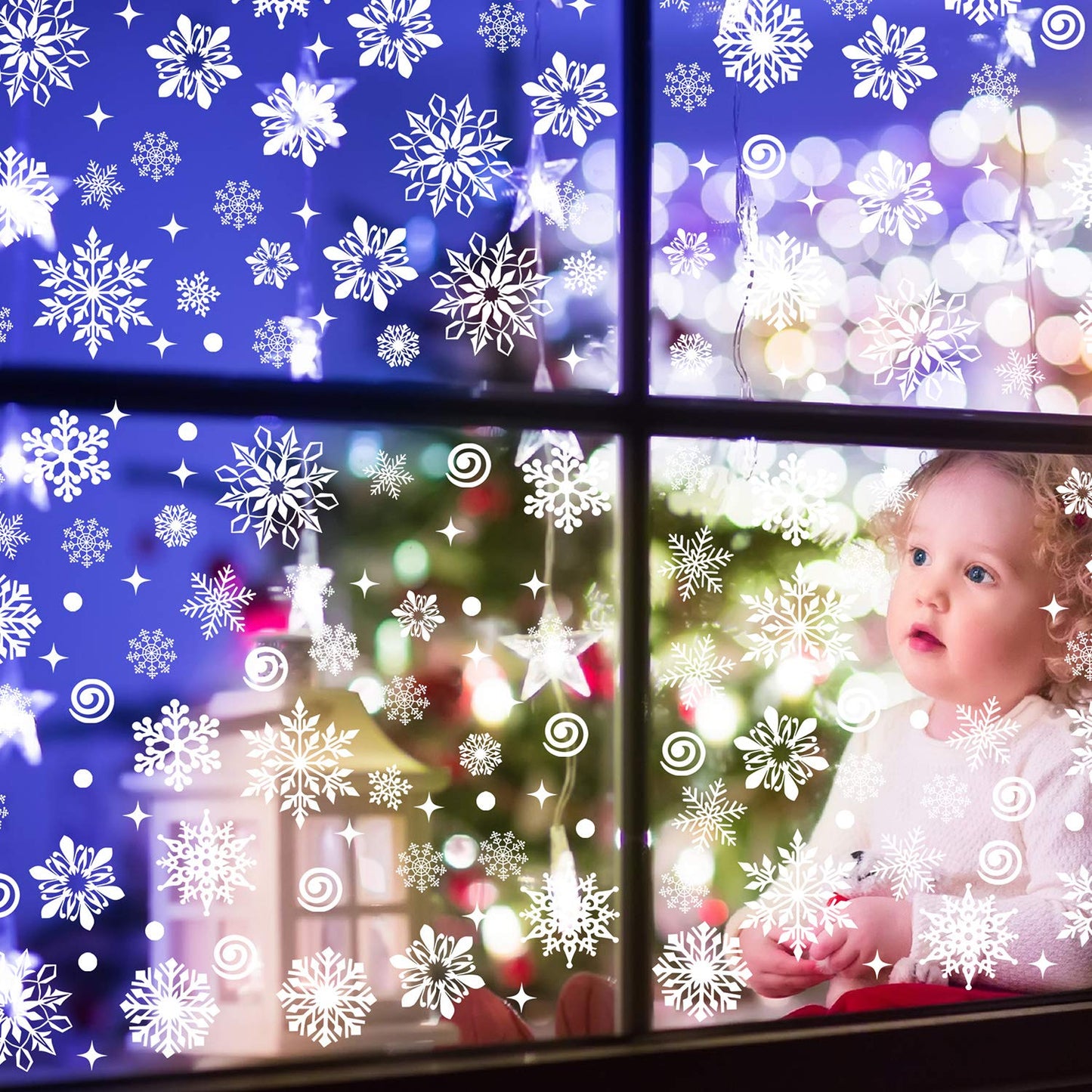 570 Pieces Snowflake Window Clings Winter Window Clings Christmas Snowflake Decal Stickers Decorations for Christmas Theme Party New Year Supplies, 12 Sheets(White)