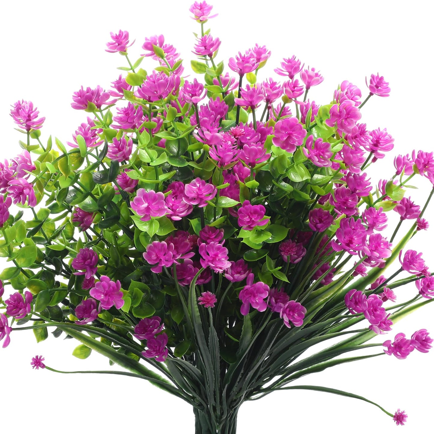 WILLBOND 12 Bundles Artificial Flowers Outdoor, UV Resistant Faux Artificial Plants Shrubs Plastic Flower Bulk for Hanging Planter Porch Window Home Spring Summer Decor(Fuchsia)