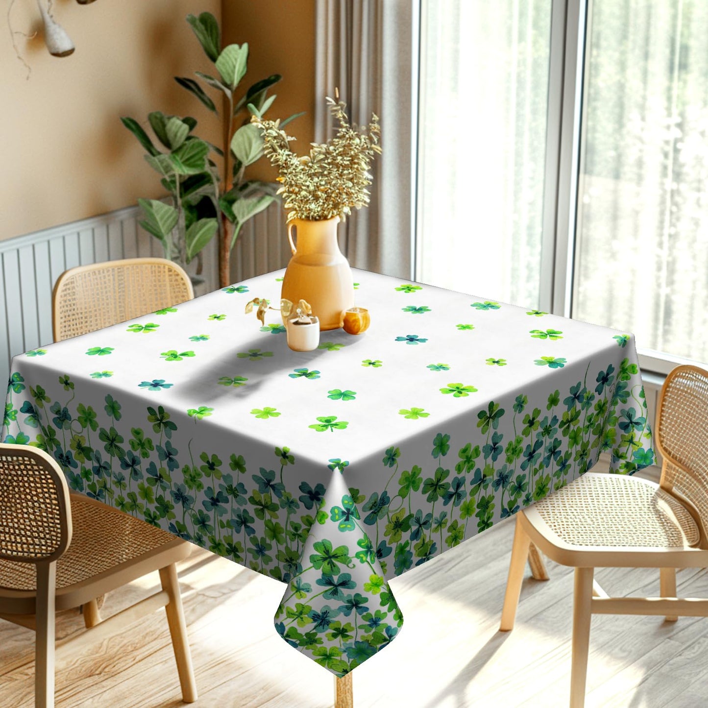 St. Patrick's Day Tablecloth 52x52 Inch Square Green Lucky Shamrock Table Cloths Farmhouse Irish Dust-Proof Spill Proof Rustic Table Covers for Spring Holiday Party Dining Kitchen Tabletop Decor