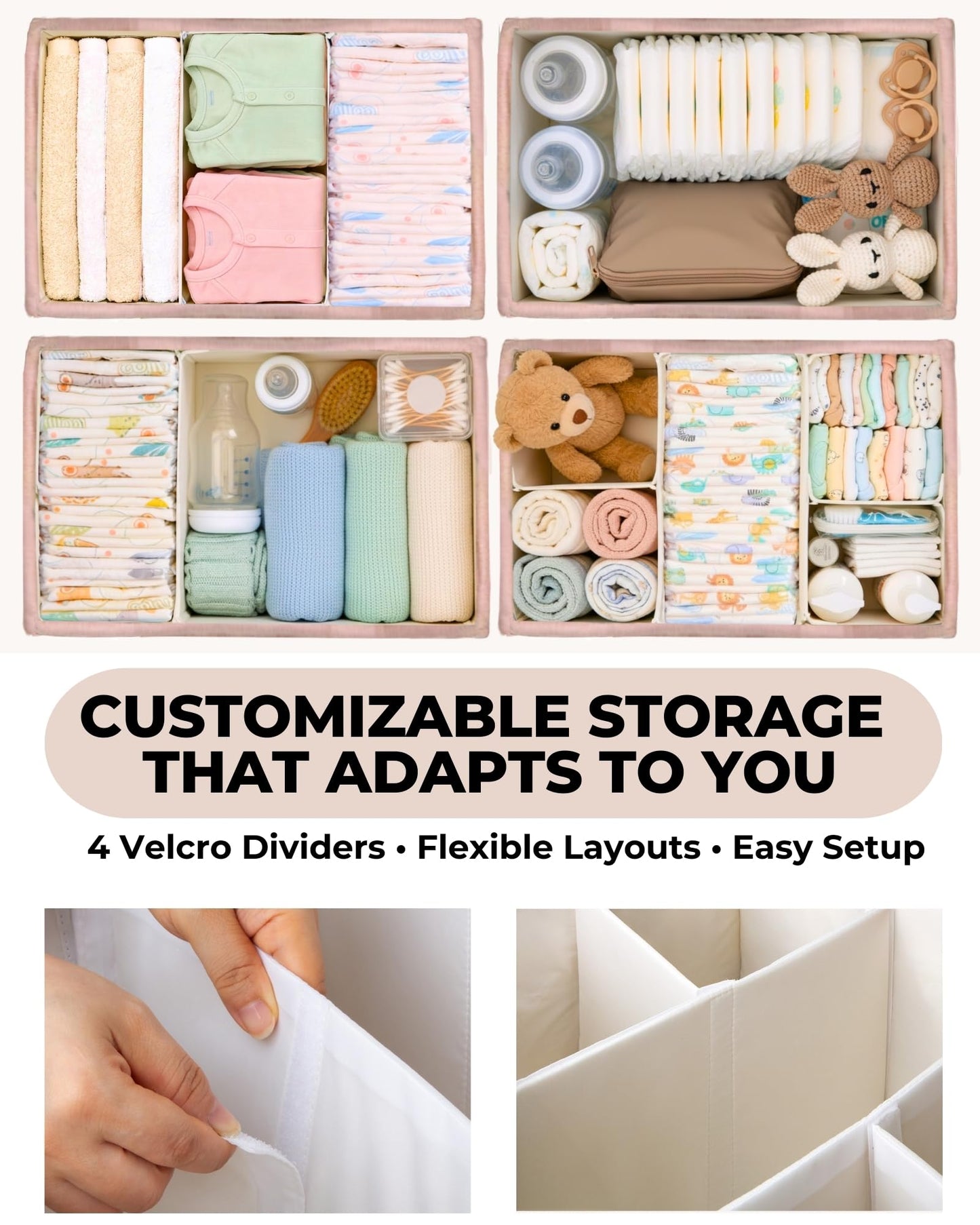 Toodly Baby Diaper Caddy Organizer with Portable Changing Mat - Teddy Fleece Diaper Organizer for Changing Table - Basket for Changing Essentials - Baby Essentials Organizer with Removable Dividers